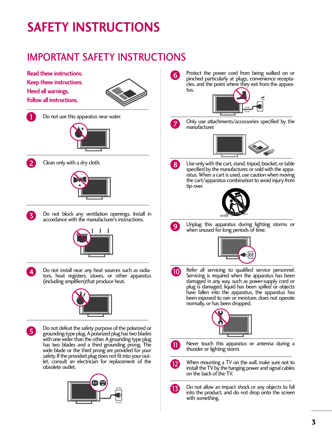 LG Electronics 37LD655H, 55LD650H Important Safety Instructions, Thunder or lighting storm, On the back of the TV 