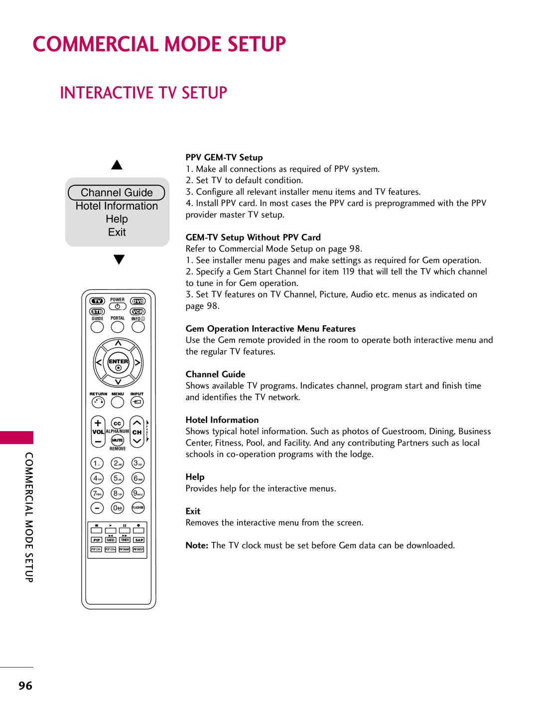 LG Electronics 55LD650H, 47LD650H Commercial Mode Setup, Interactive TV Setup, Provides help for the interactive menus 