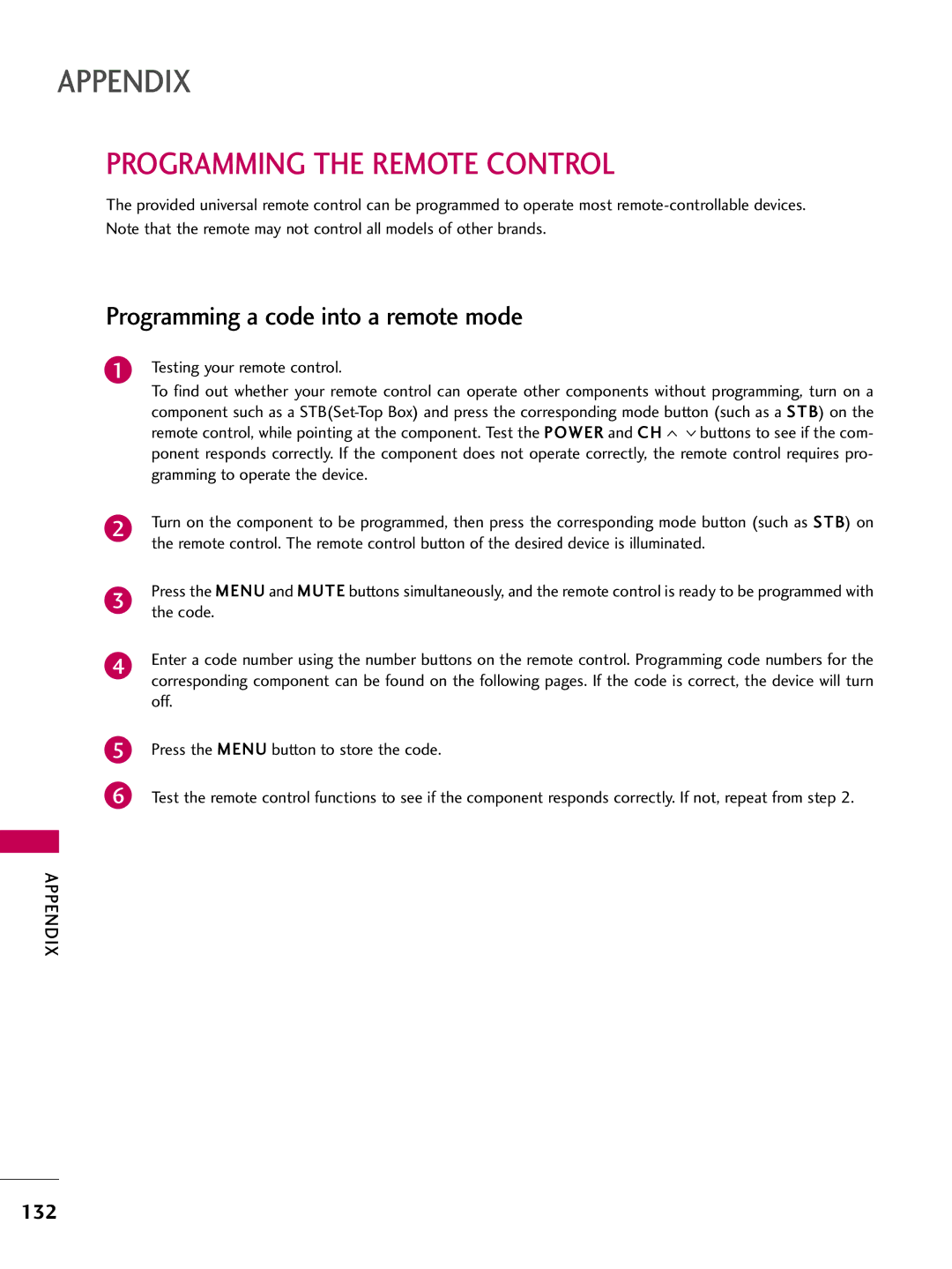 LG Electronics 55LD650H, 47LD650H, 42LG710H, 42LD655H, 37LG710H Programming the Remote Control, Testing your remote control 