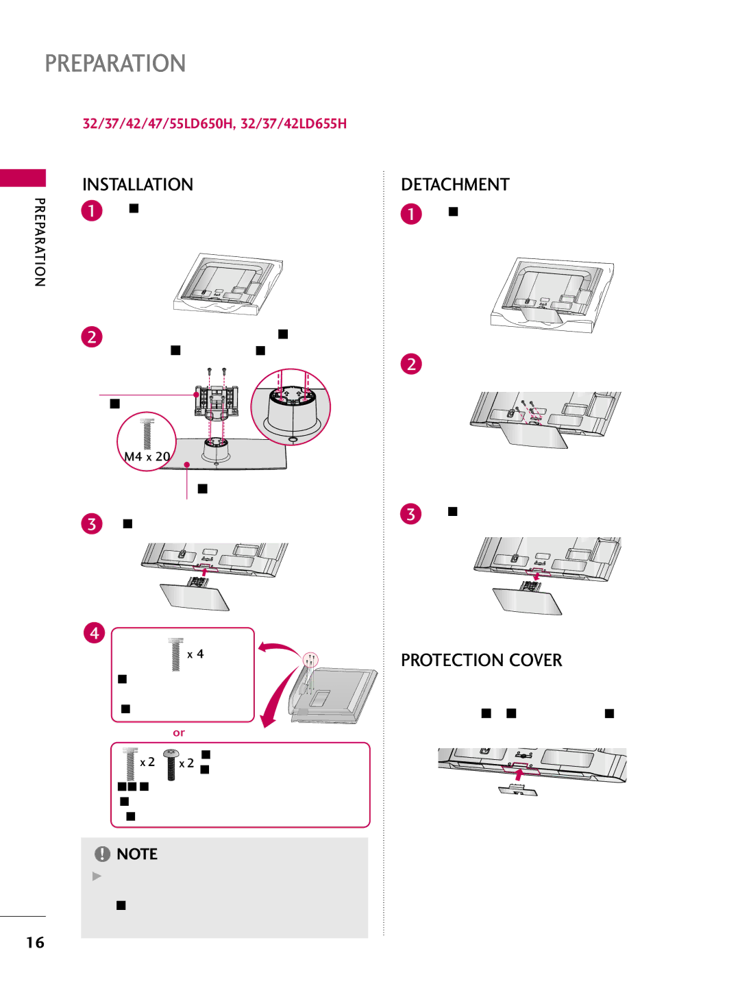 LG Electronics 37LD655H, 55LD650H, 47LD650H, 42LG710H, 42LD655H, 37LG710H, 37LD650H Stand Body, Assemble the TV as shown 