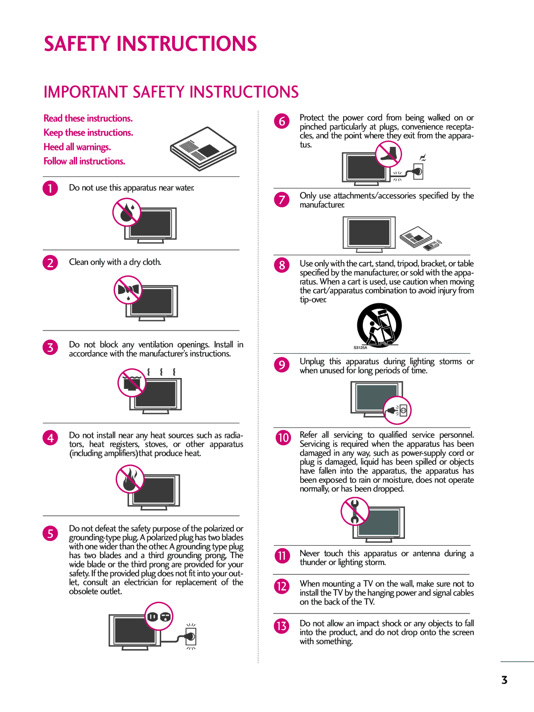 LG Electronics 42LD655H, 55LD650H Important Safety Instructions, Thunder or lighting storm, On the back of the TV 