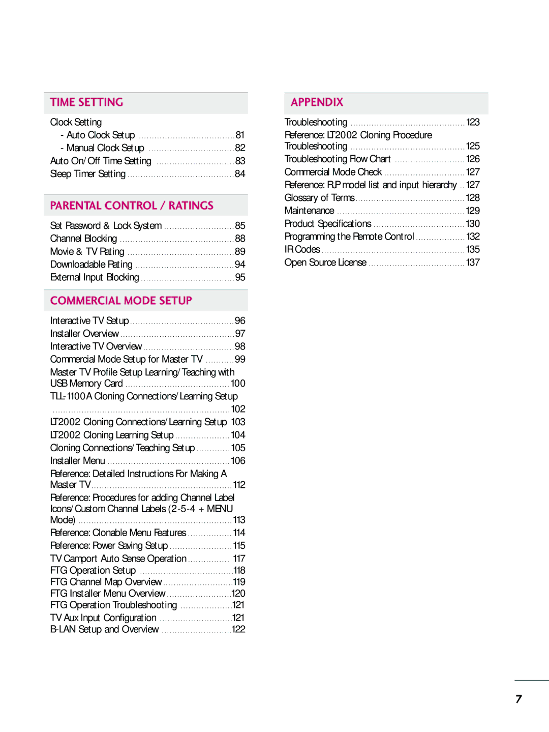 LG Electronics 32LD650H Clock Setting, TLL-1100A Cloning Connections/Learning Setup, Cloning Connections/Teaching Setup 