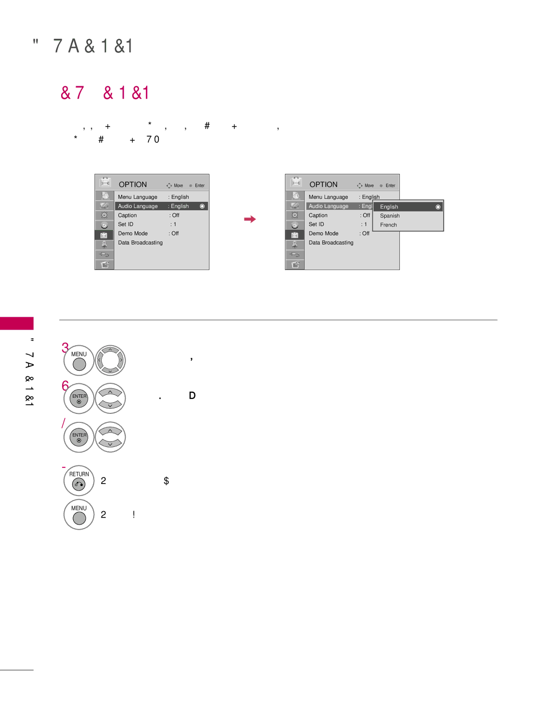 LG Electronics 42LD650H, 55LD650H, 47LD650H, 42LG710H, 42LD655H, 37LG710H, 37LD655H Audio Language, Sound, Language Control 