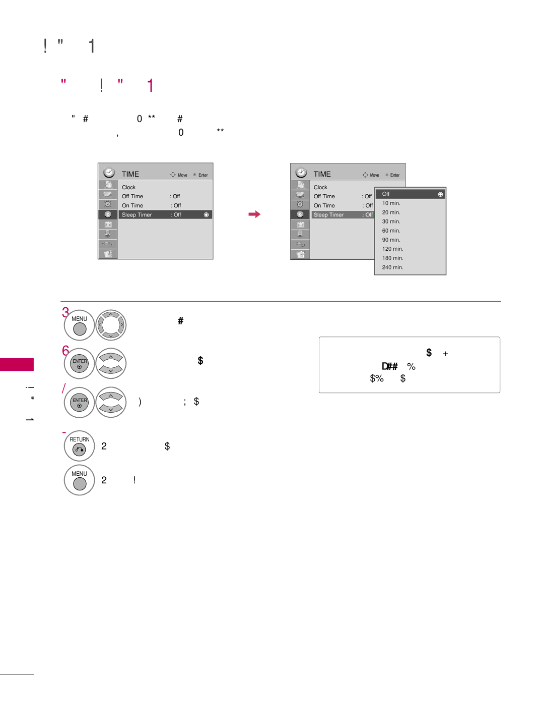 LG Electronics 32LD650H Sleep Timer Setting, Sleep Timer turns the TV off at the preset time, Select the number of minutes 