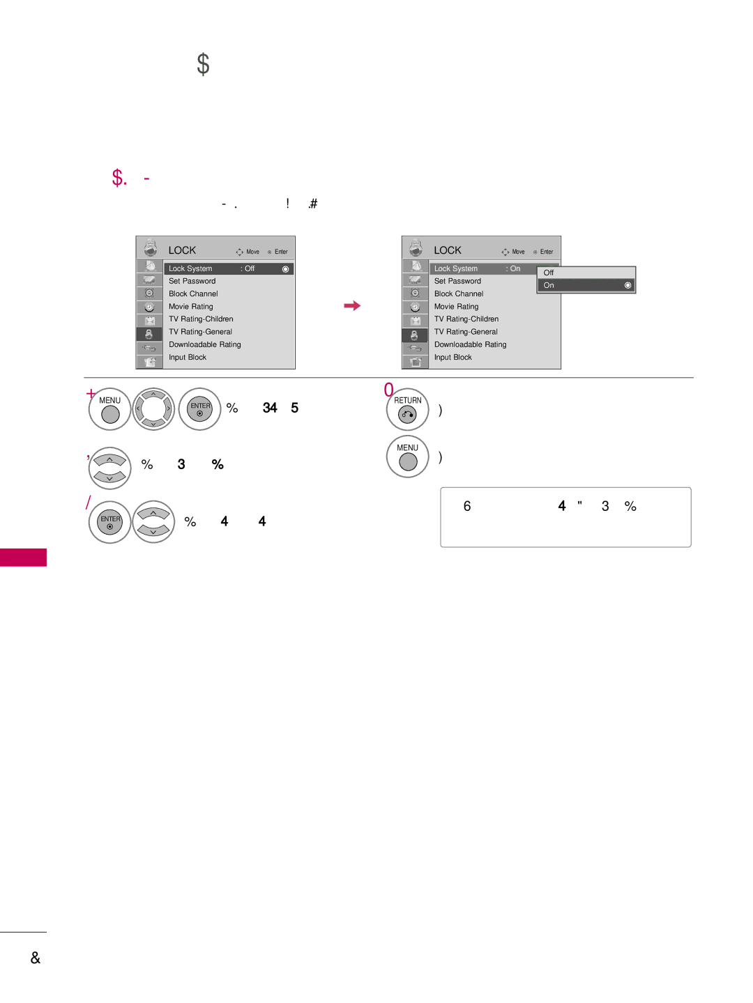 LG Electronics 32LG710H, 55LD650H, 47LD650H, 42LG710H, 42LD655H, 37LG710H Lock System, Select, Parental Control / Rating 