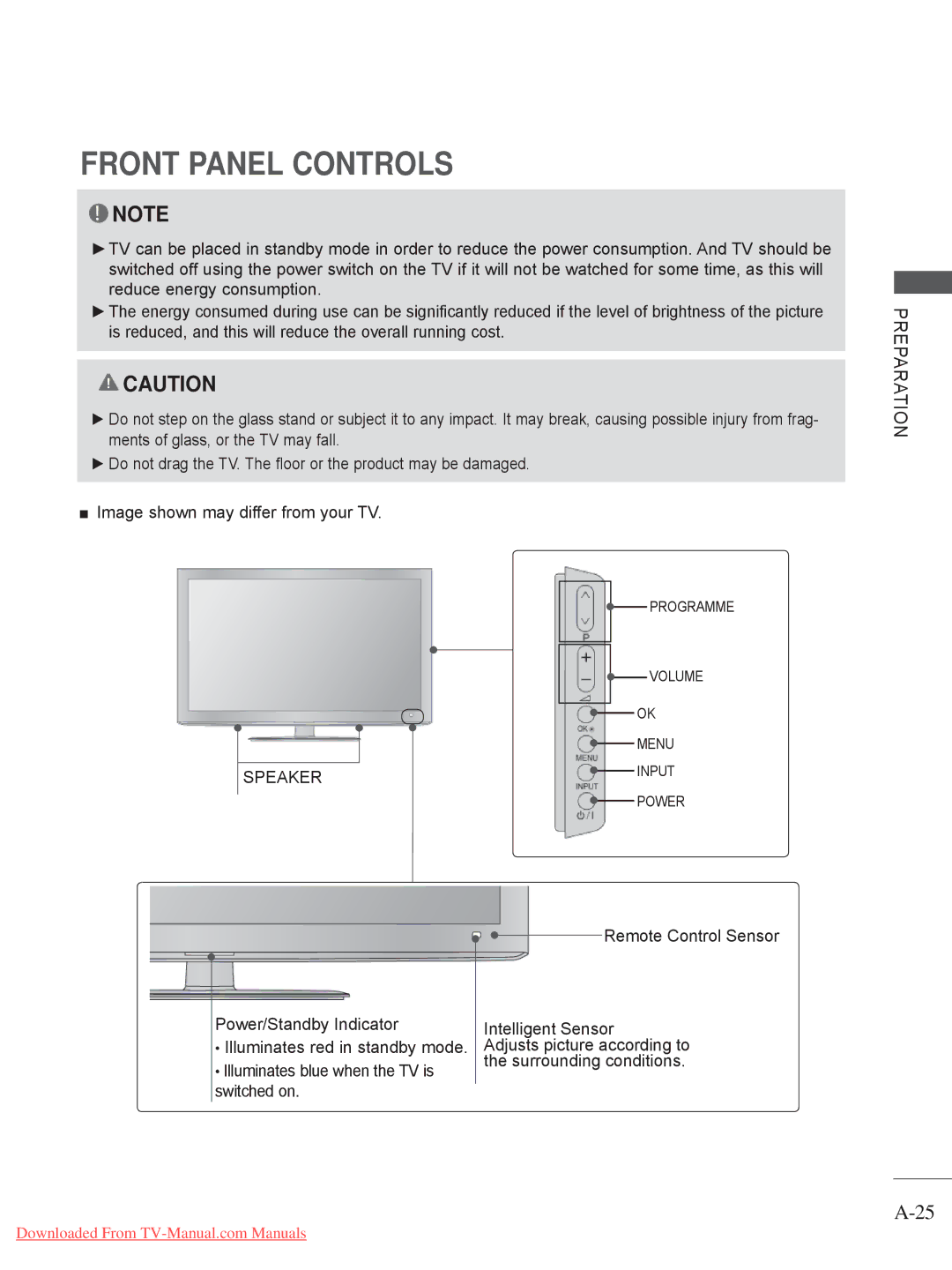 LG Electronics 37/42/47LD4, 55LE5, 42/46LD5, 37/42LE4, 37/42/47LE5, 32LE4, 32LD5 Front Panel Controls, Preparation Speaker 