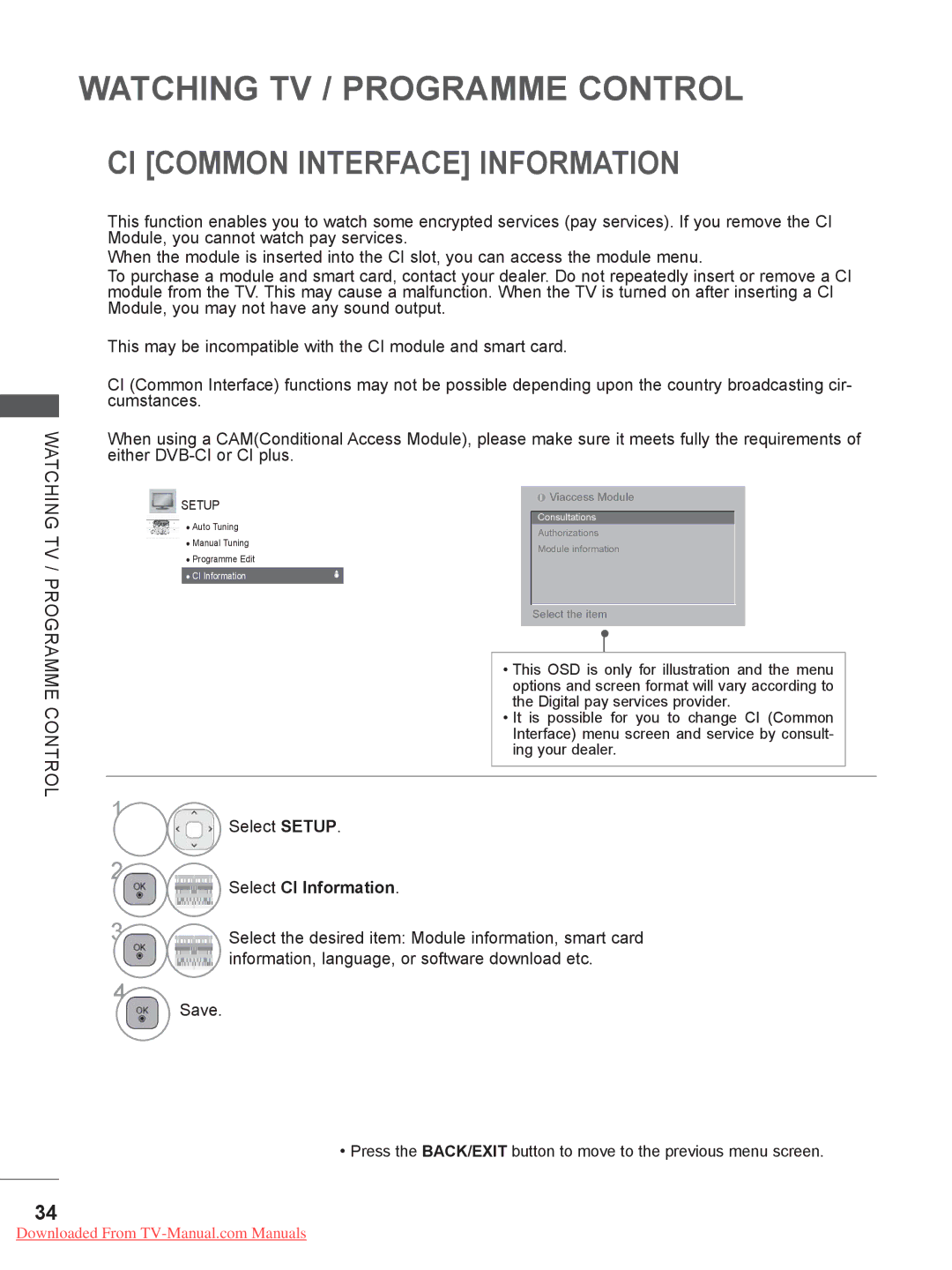 LG Electronics 37/42/47LE5, 55LE5, 42/46LD5, 37/42LE4, 37/42/47LD4 CI Common Interface Information, Select CI Information 