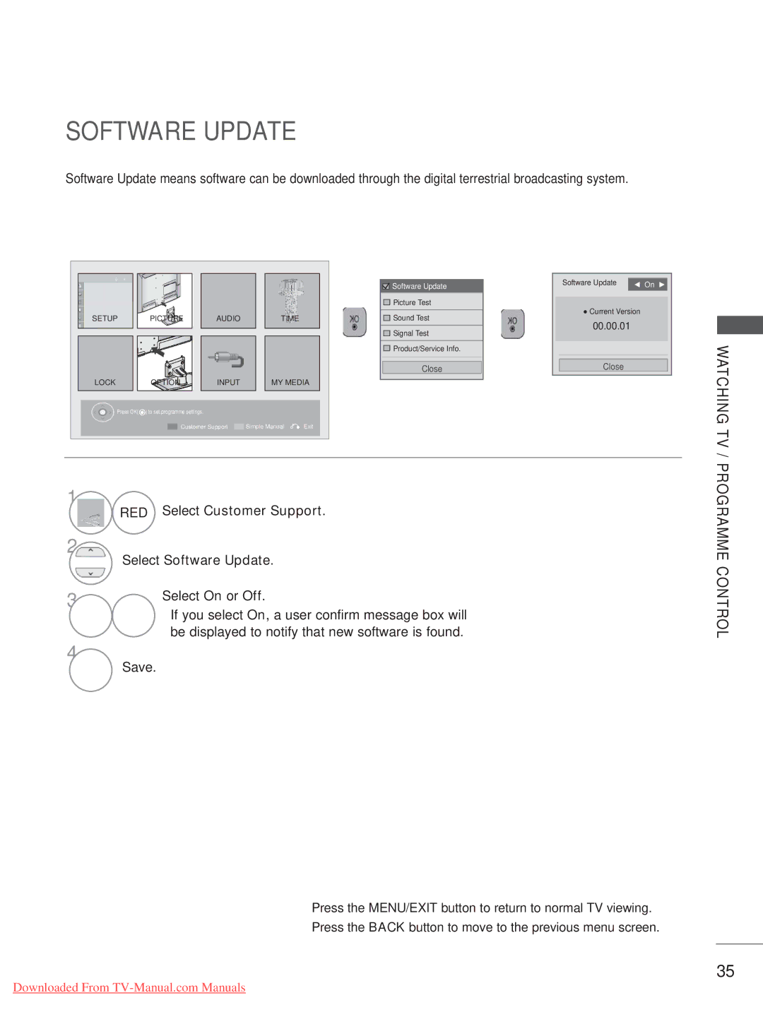 LG Electronics 32LE4, 55LE5, 42/46LD5, 37/42LE4, 32LD5 RED Select Customer Support Select Software Update, Programme 