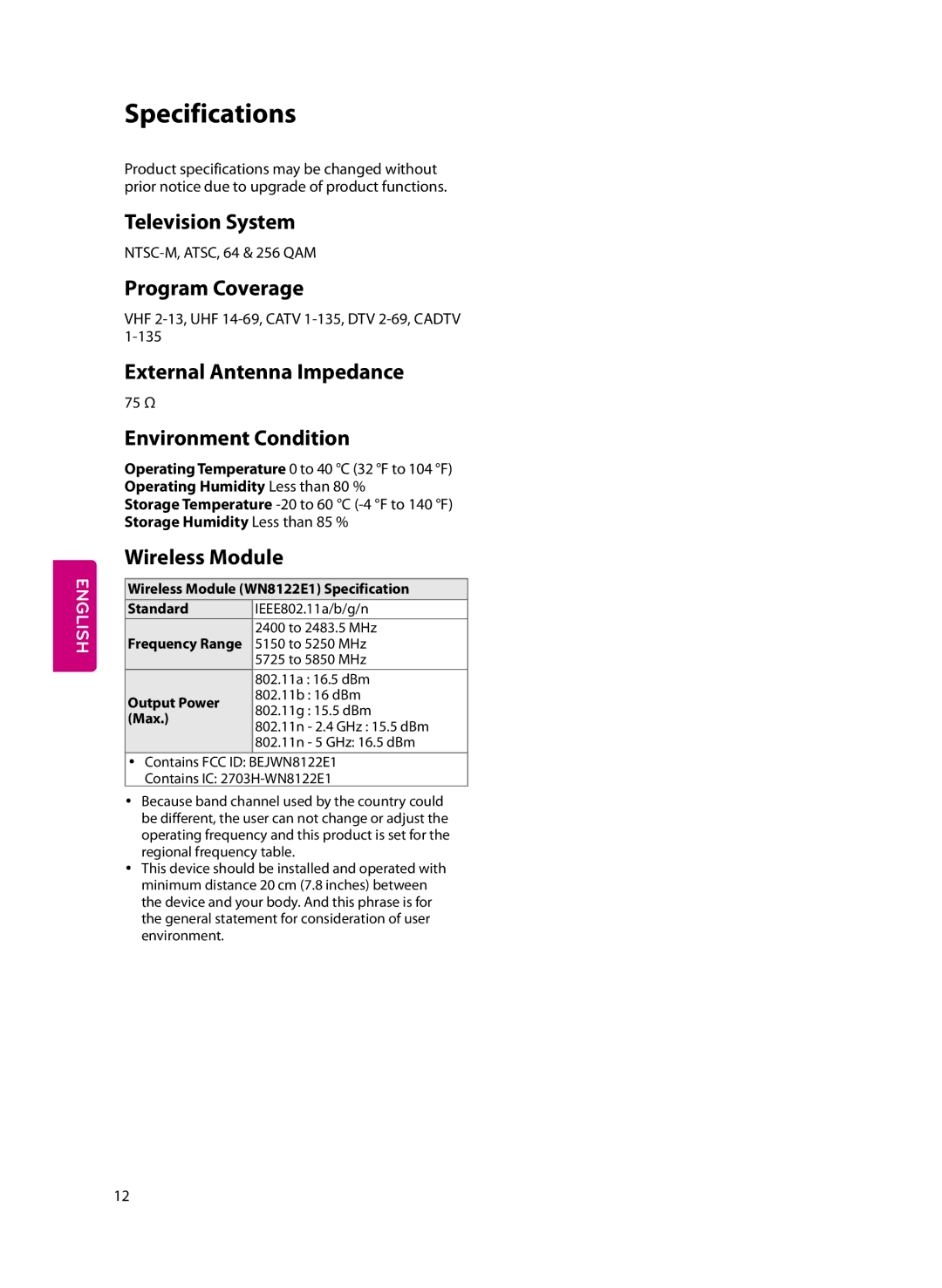 LG Electronics 55LF6100 owner manual Specifications 