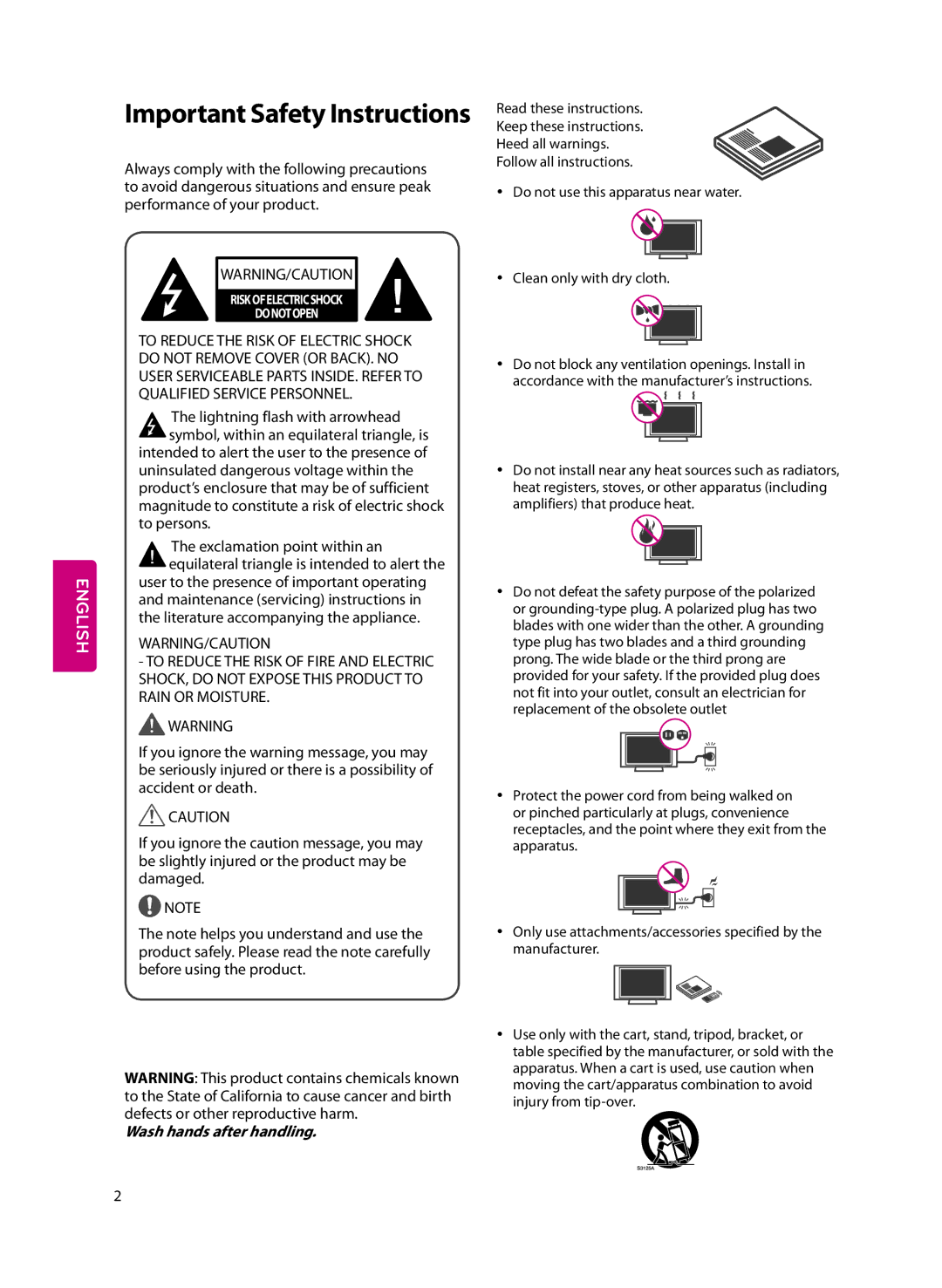 LG Electronics 55LF6100 owner manual Important Safety Instructions, Riskofelectricshock Donotopen 