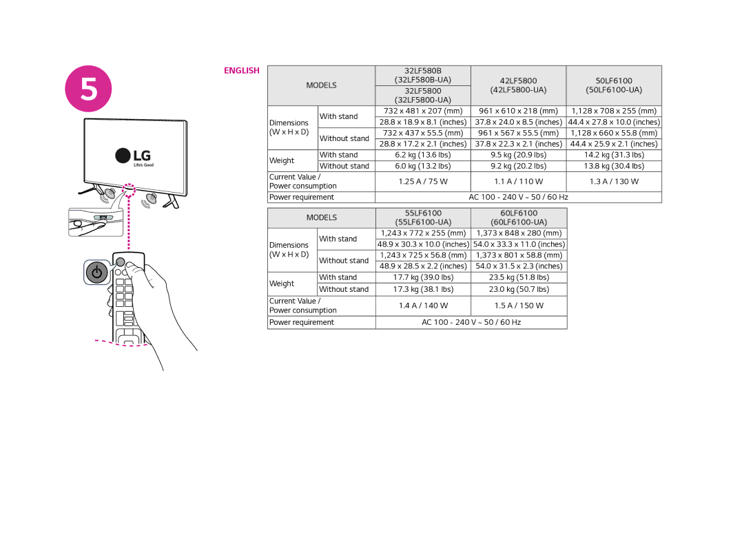 LG Electronics 55LF6100 owner manual Models 