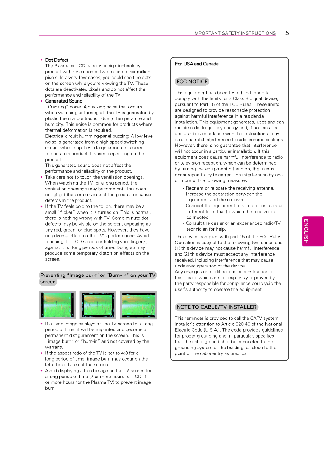 LG Electronics 39LN5300, 55LN5400, 32LN5300, 42LN5400 owner manual Preventing Image burn or Burn-in on your TV, Screen 