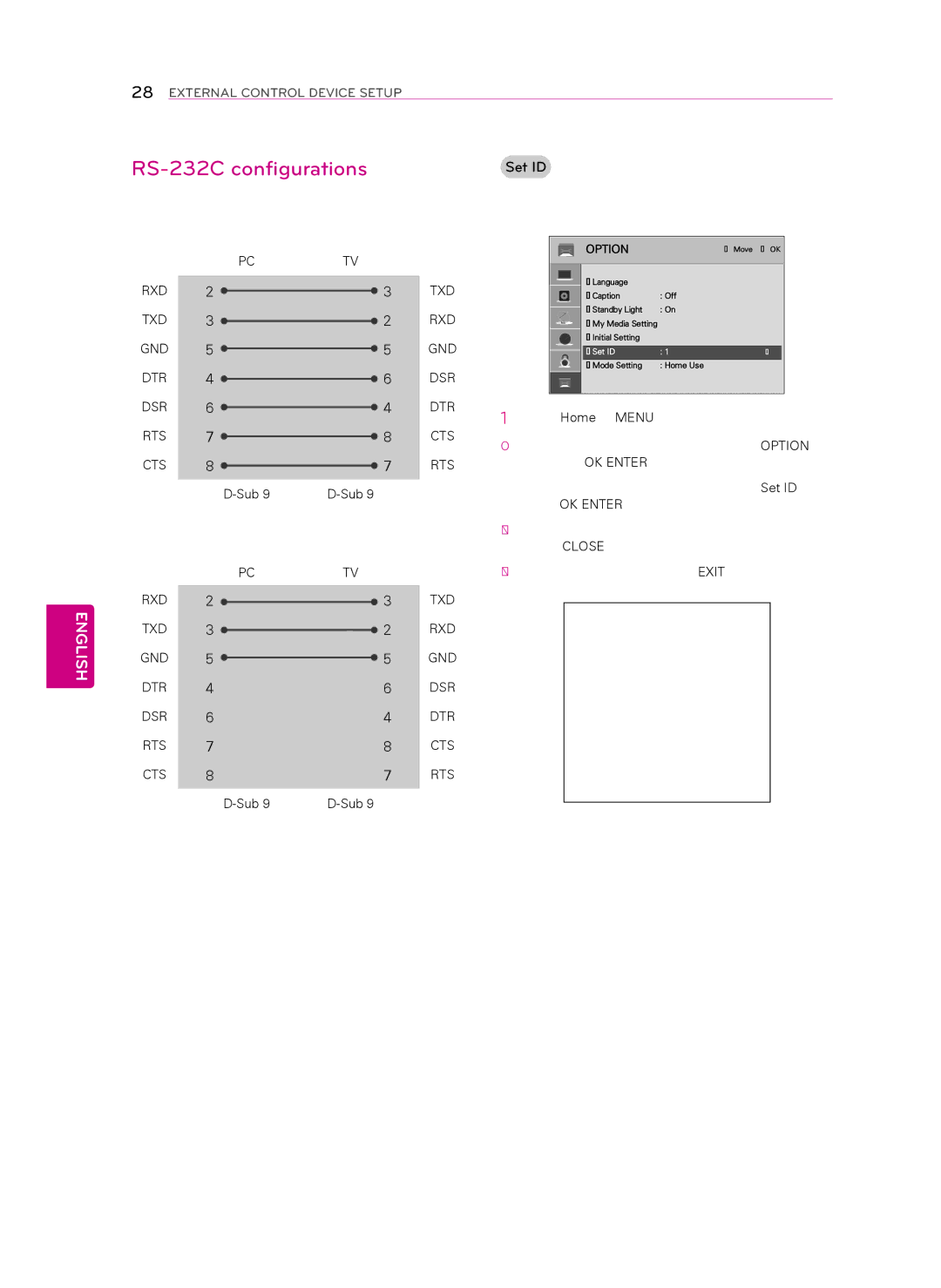 LG Electronics 32LN549E, 55LN549E, 55LN541C, 47LN541C manual RS-232C configurations, Set ID, Wire ConfigurationsNot standard 