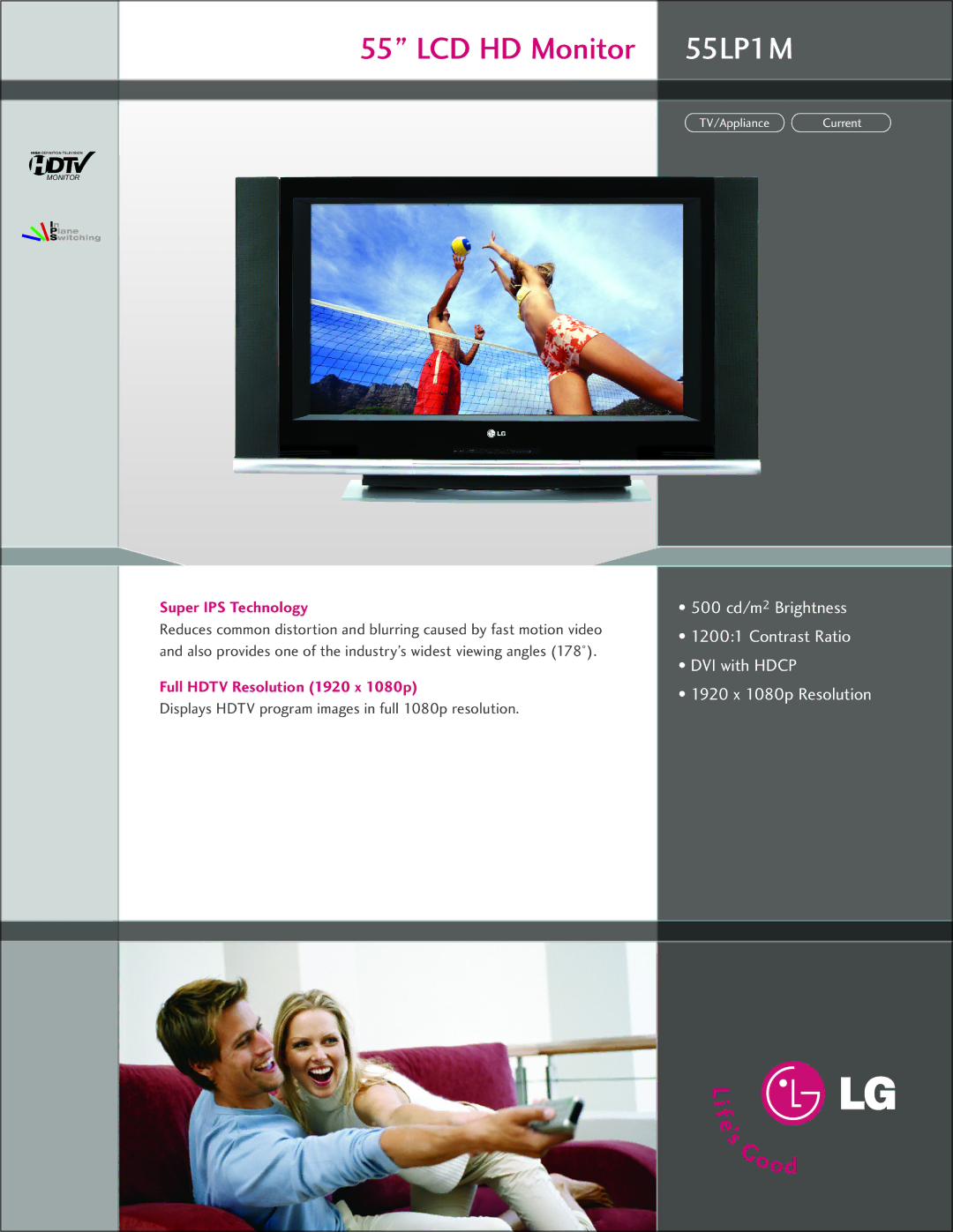 LG Electronics manual LCD HD Monitor 55LP1M, Super IPS Technology, Full Hdtv Resolution 1920 x 1080p 