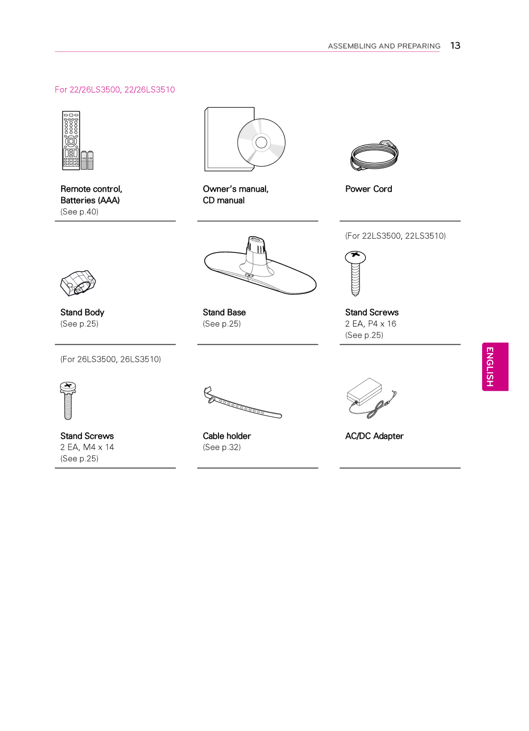 LG Electronics 7CS560, 55LS4500, 47LS4500, 42CS530, 42CS560, 32CS560 3, 32CS461 owner manual For 22/26LS3500, 22/26LS3510 