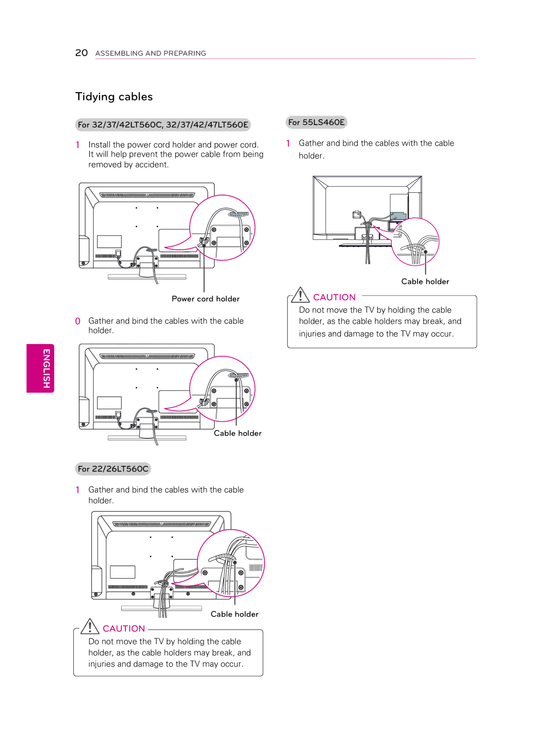 LG Electronics 55LS460E manual Tidying cables 