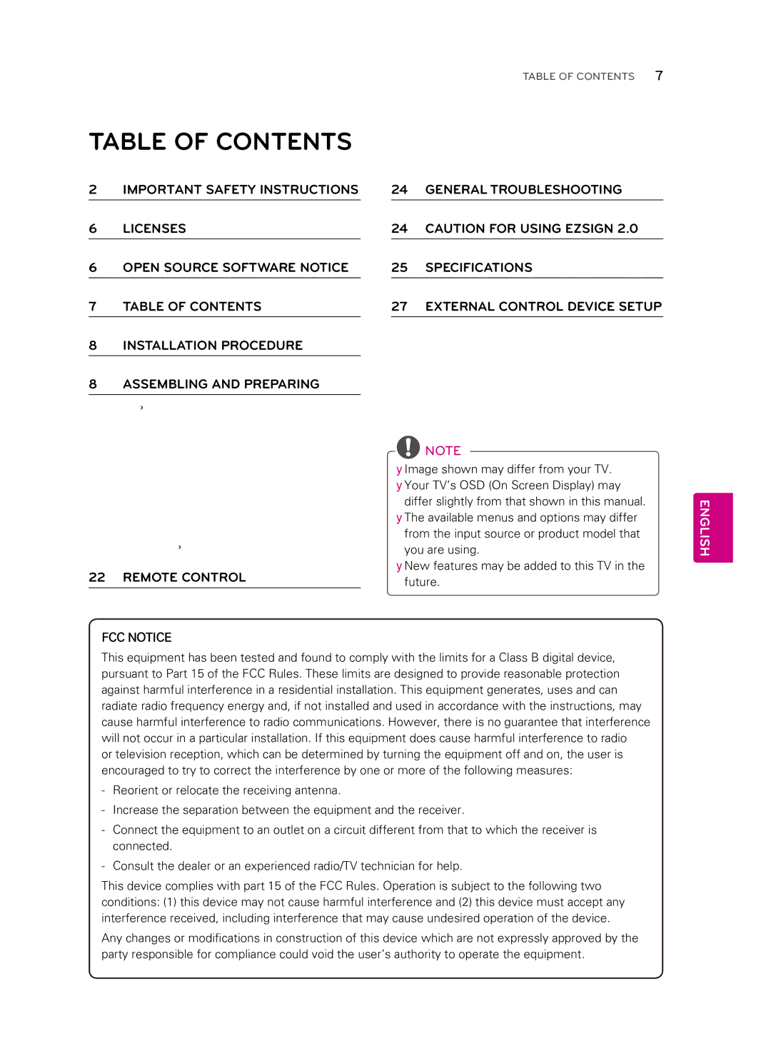 LG Electronics 55LS460E manual Table of Contents 