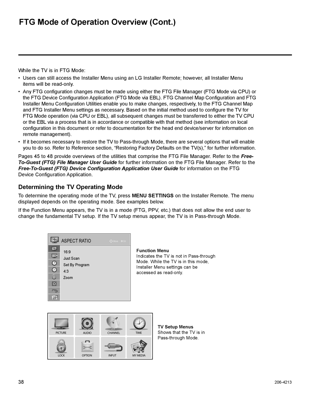 LG Electronics 32LT670H, 55LS675H, 42LT670H, 37LT670H Determining the TV Operating Mode, Function Menu, TV Setup Menus 