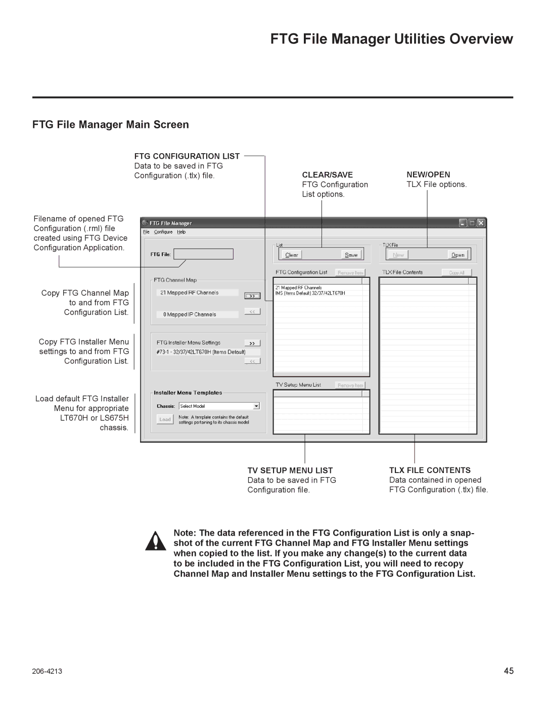 LG Electronics 55LS675H FTG File Manager Utilities Overview, FTG File Manager Main Screen, FTG Configuration List 