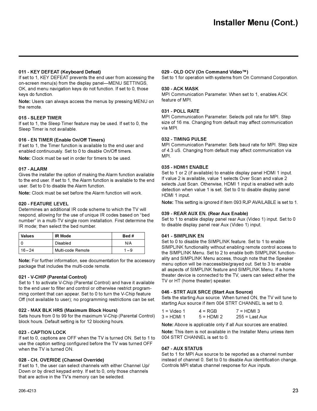 LG Electronics 32LT670H Sleep Timer, Feature Level, Caption Lock, Poll Rate, Timing Pulse, HDMI1 Enable, Simplink EN 