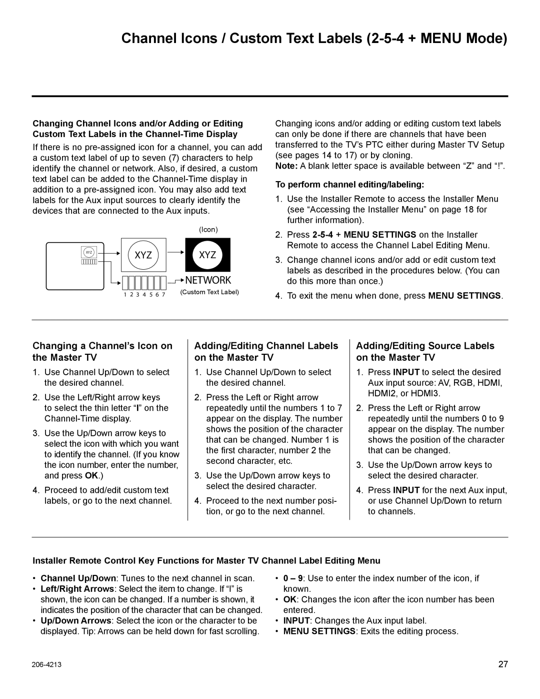 LG Electronics 37LT670H Channel Icons / Custom Text Labels 2-5-4 + Menu Mode, To perform channel editing/labeling 