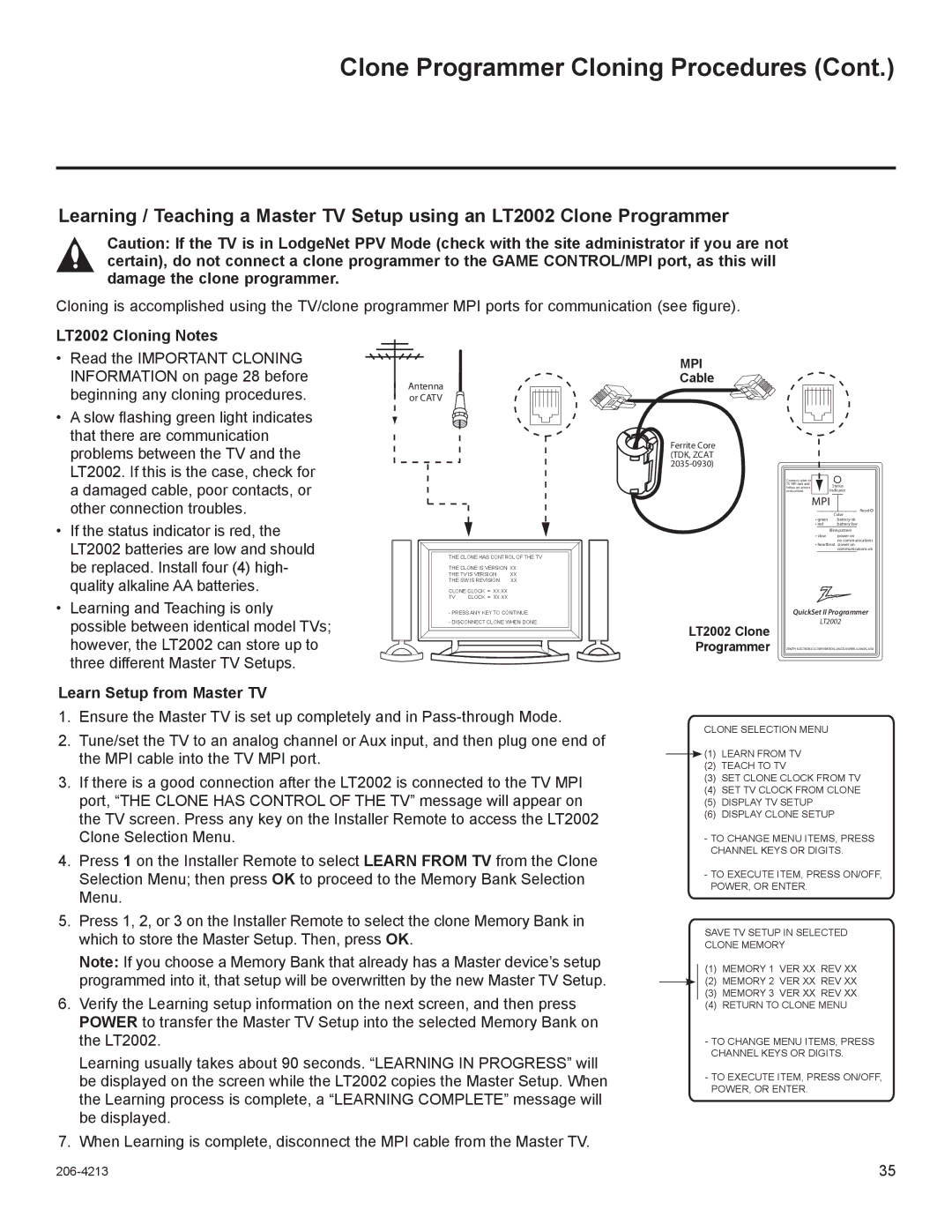 LG Electronics 55LS675H, 42LT670H, 37LT670H, 32LT670H, 26LT670H setup guide LT2002 Cloning Notes, LT2002 Clone Programmer 