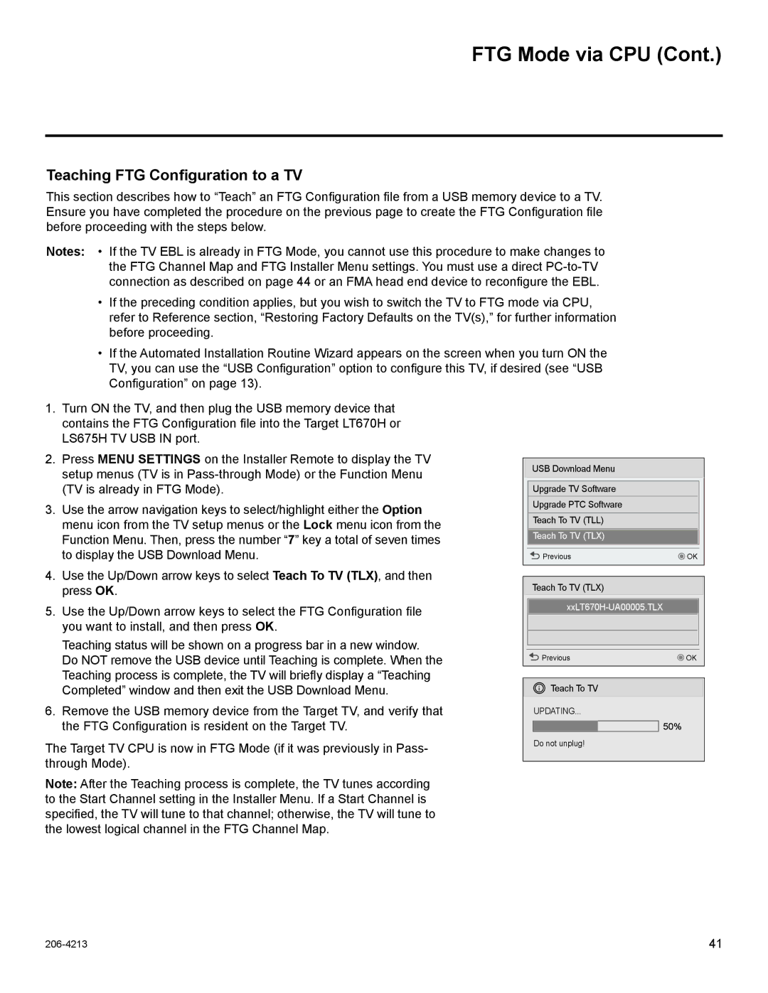 LG Electronics 42LT670H, 55LS675H, 37LT670H, 32LT670H, 26LT670H setup guide Teaching FTG Configuration to a TV 