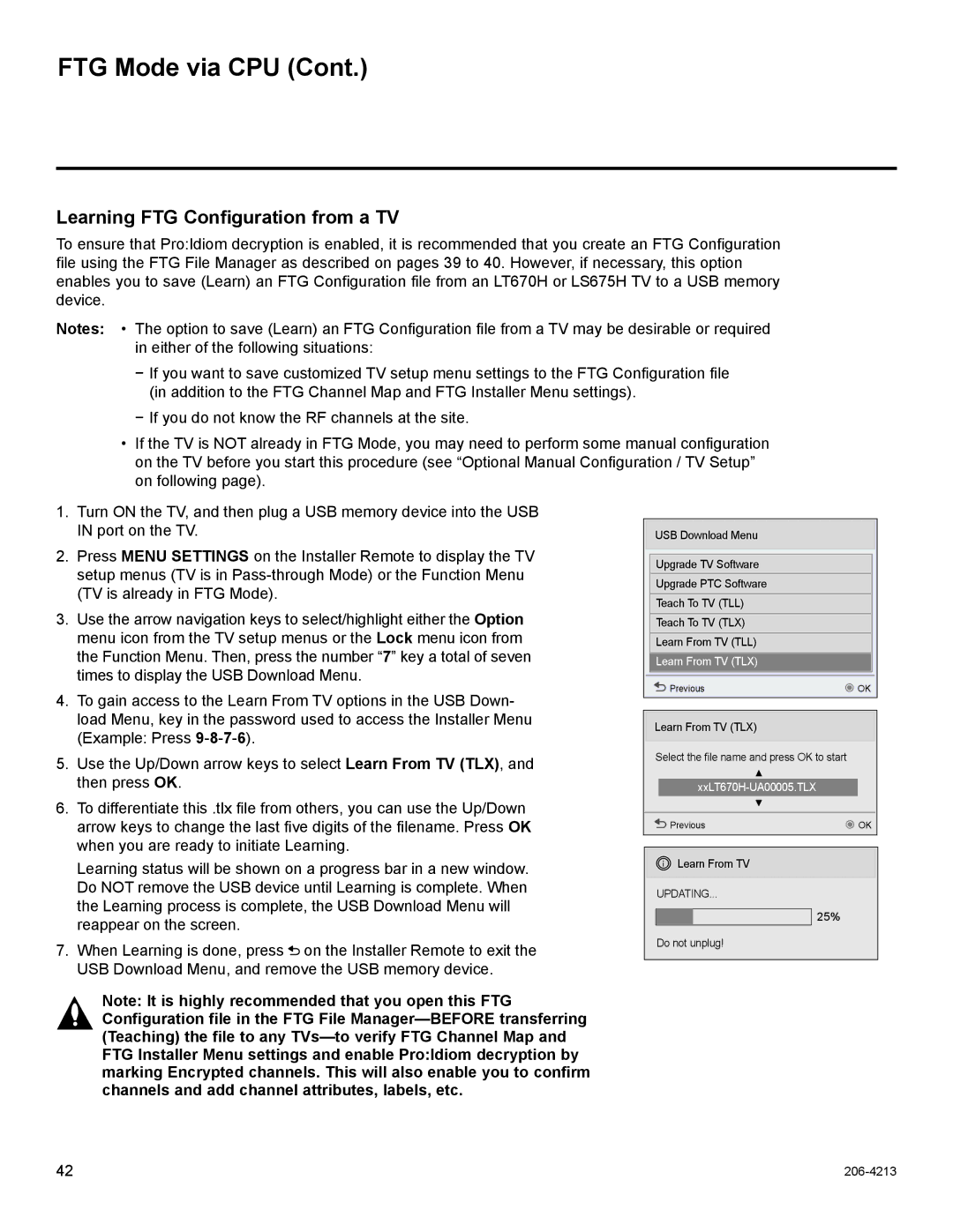 LG Electronics 37LT670H, 55LS675H, 42LT670H, 32LT670H, 26LT670H setup guide Learning FTG Configuration from a TV 