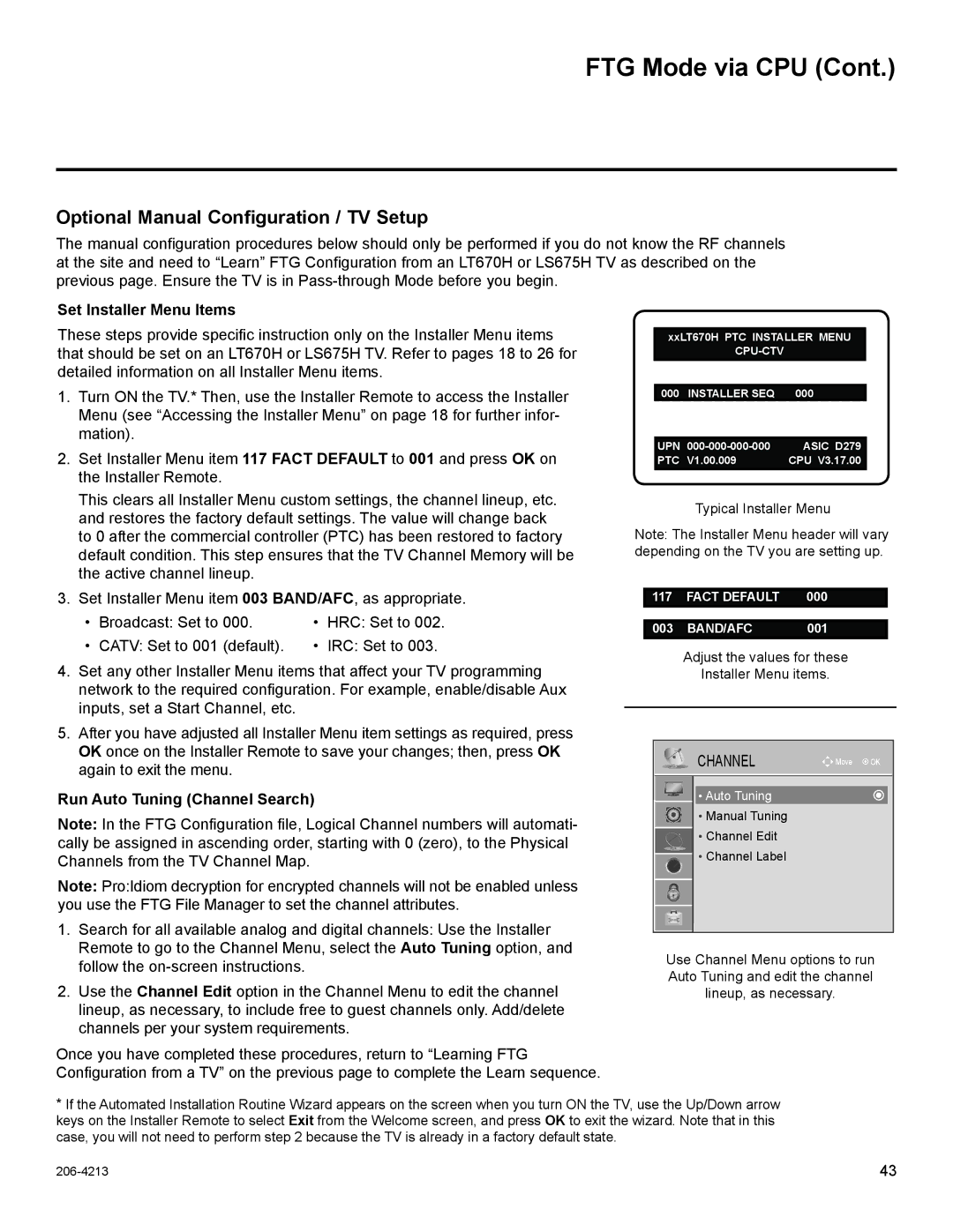 LG Electronics 32LT670H, 55LS675H, 42LT670H Optional Manual Configuration / TV Setup, Run Auto Tuning Channel Search 