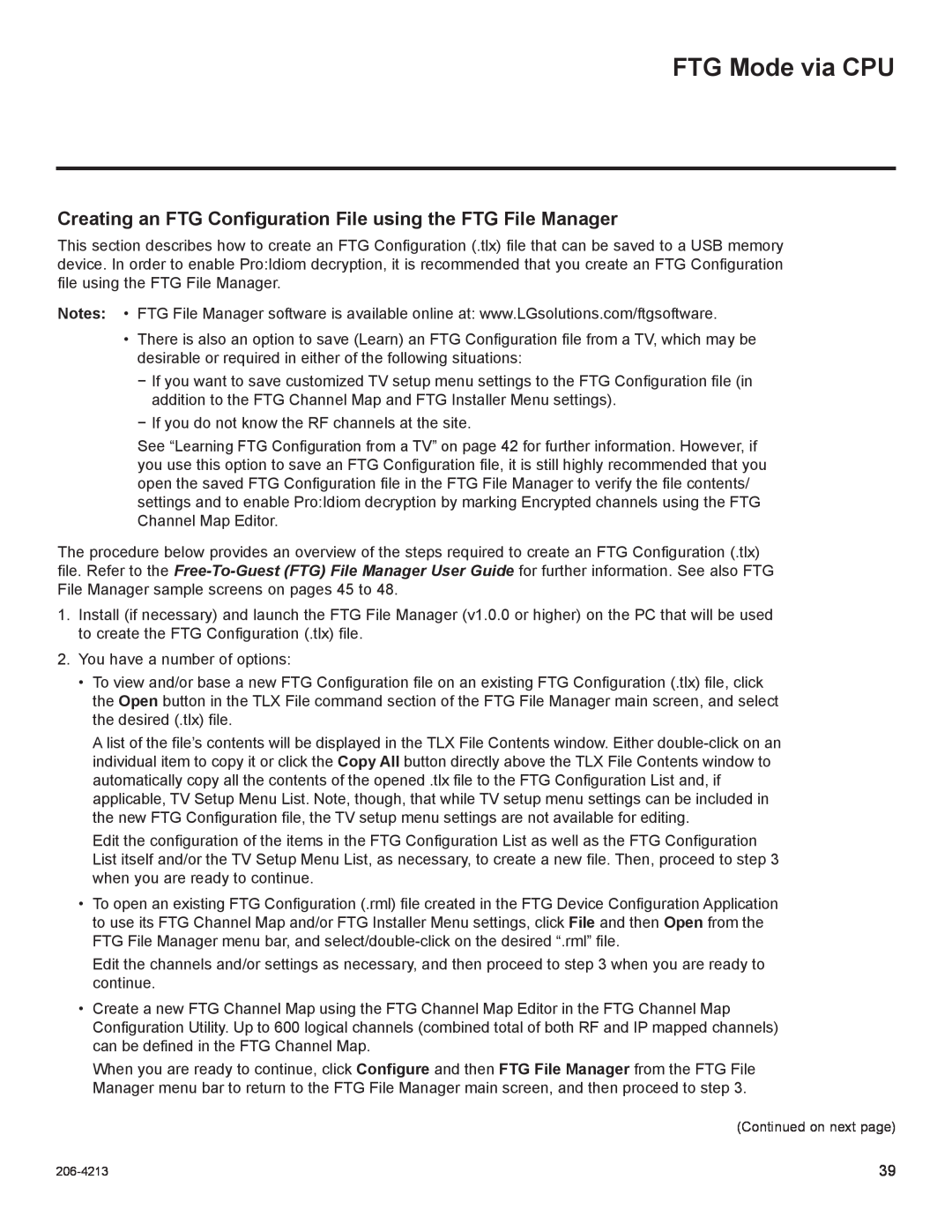 LG Electronics 26LT670H, 55LS675H, 42LT670H FTG Mode via CPU, Creating an FTG Configuration File using the FTG File Manager 