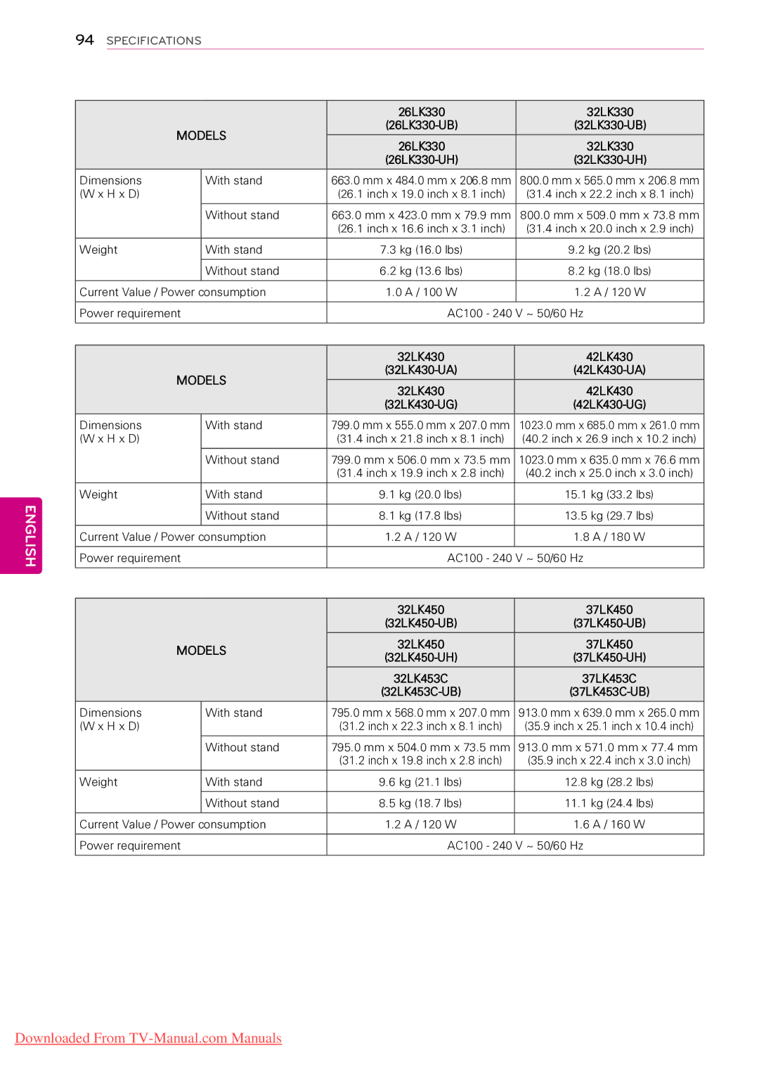 LG Electronics 26LV2500, 55LV5300, 55LW5000, 55LV355C, 55LV355B, 55LV3500, 50PZ200, 50PW350R, 50PW350U, 47LV355B 26LK330 32LK330 