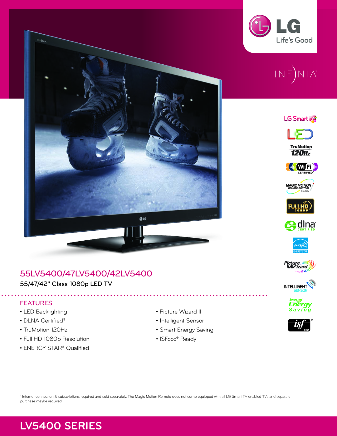 LG Electronics manual LV5400 SERIES, 55LV5400/47LV5400/42LV5400, 55/47/42” Class 1080p LED TV, Features, Picture Wizard 
