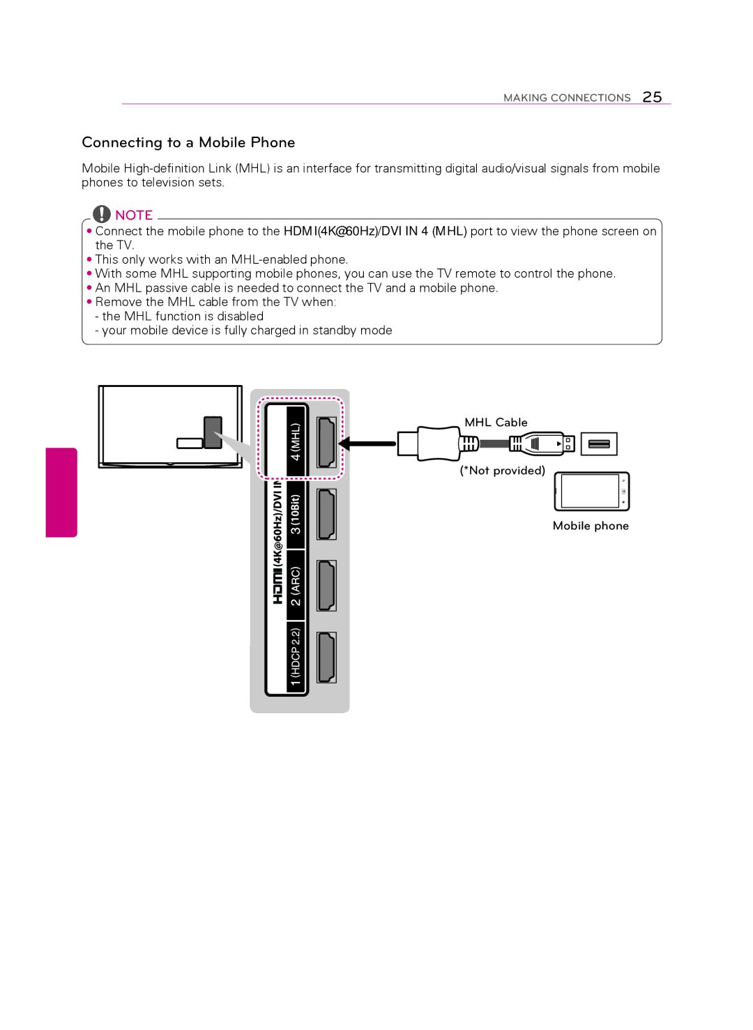 LG Electronics 55UB9500 owner manual Connecting to a Mobile Phone 