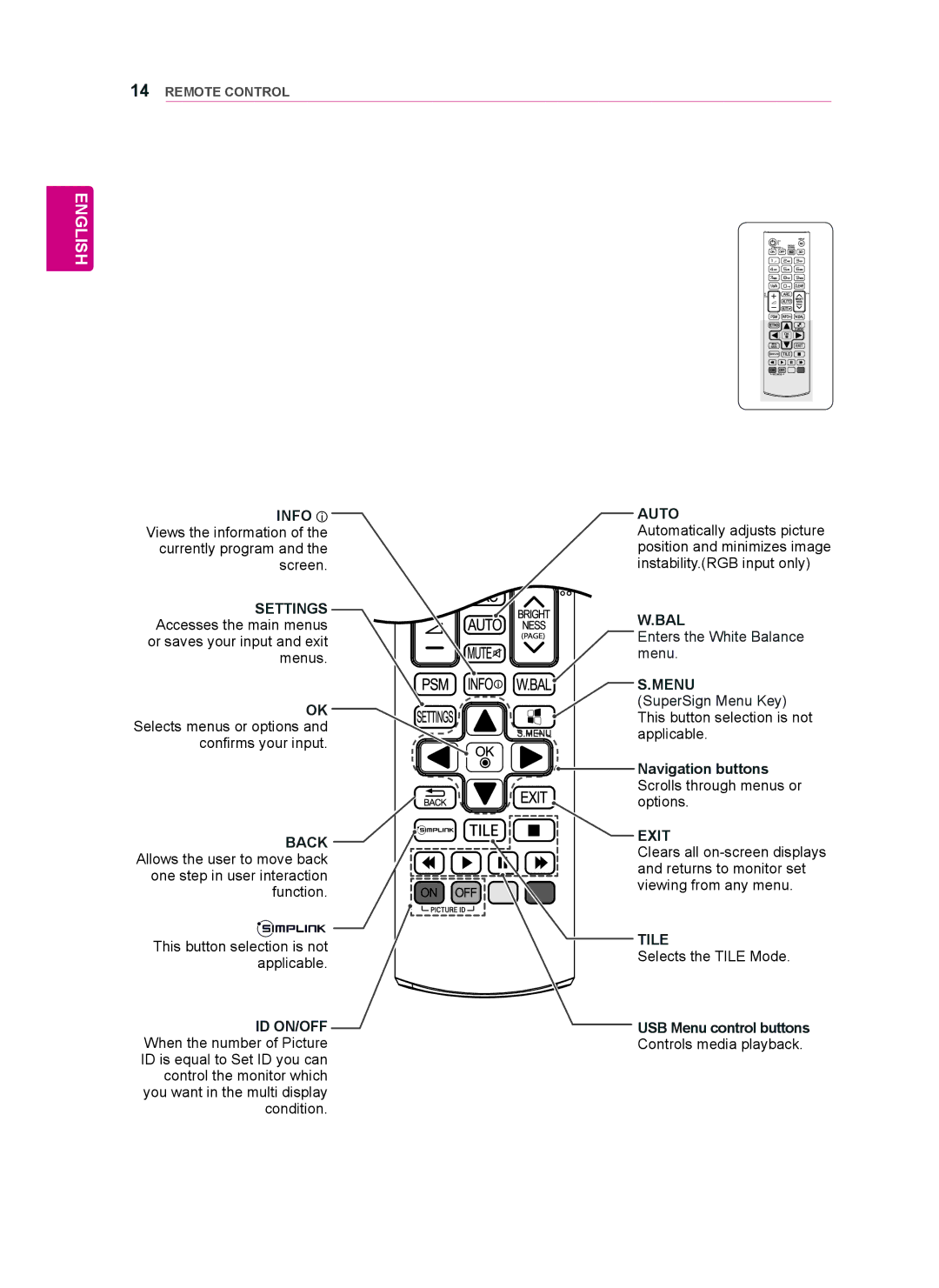 LG Electronics 47WT30MS, 55WT30MS, 42WT30MS owner manual Navigation buttons, USB Menu control buttons 