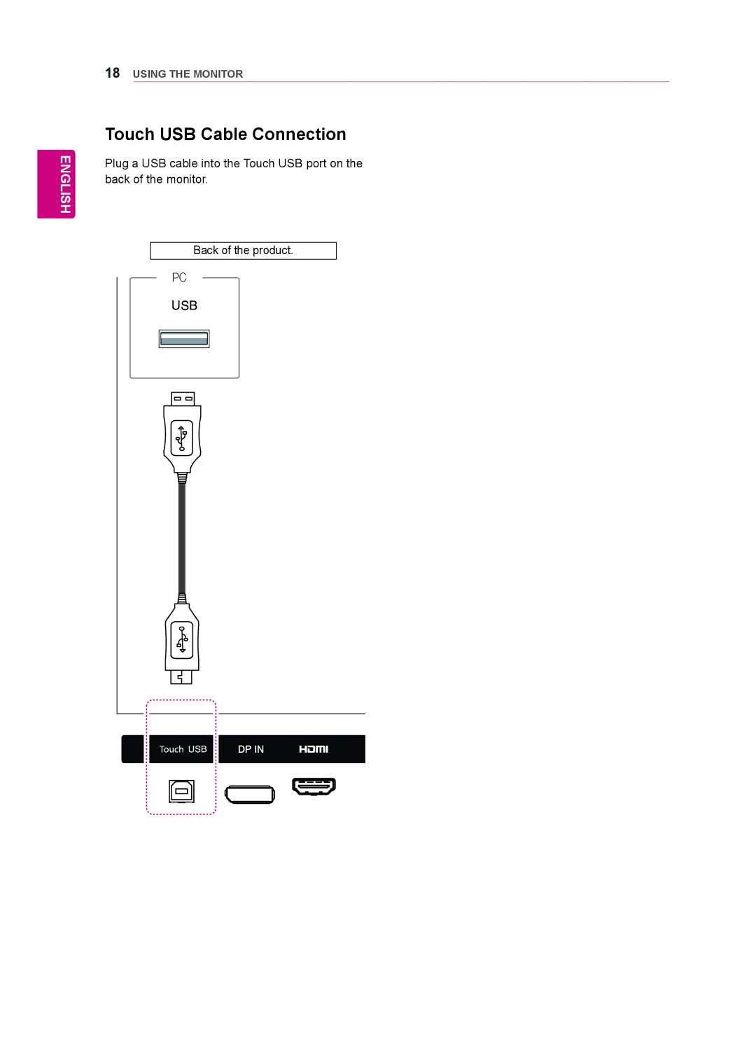 LG Electronics 55WT30MS, 42WT30MS, 47WT30MS owner manual Touch USB Cable Connection 