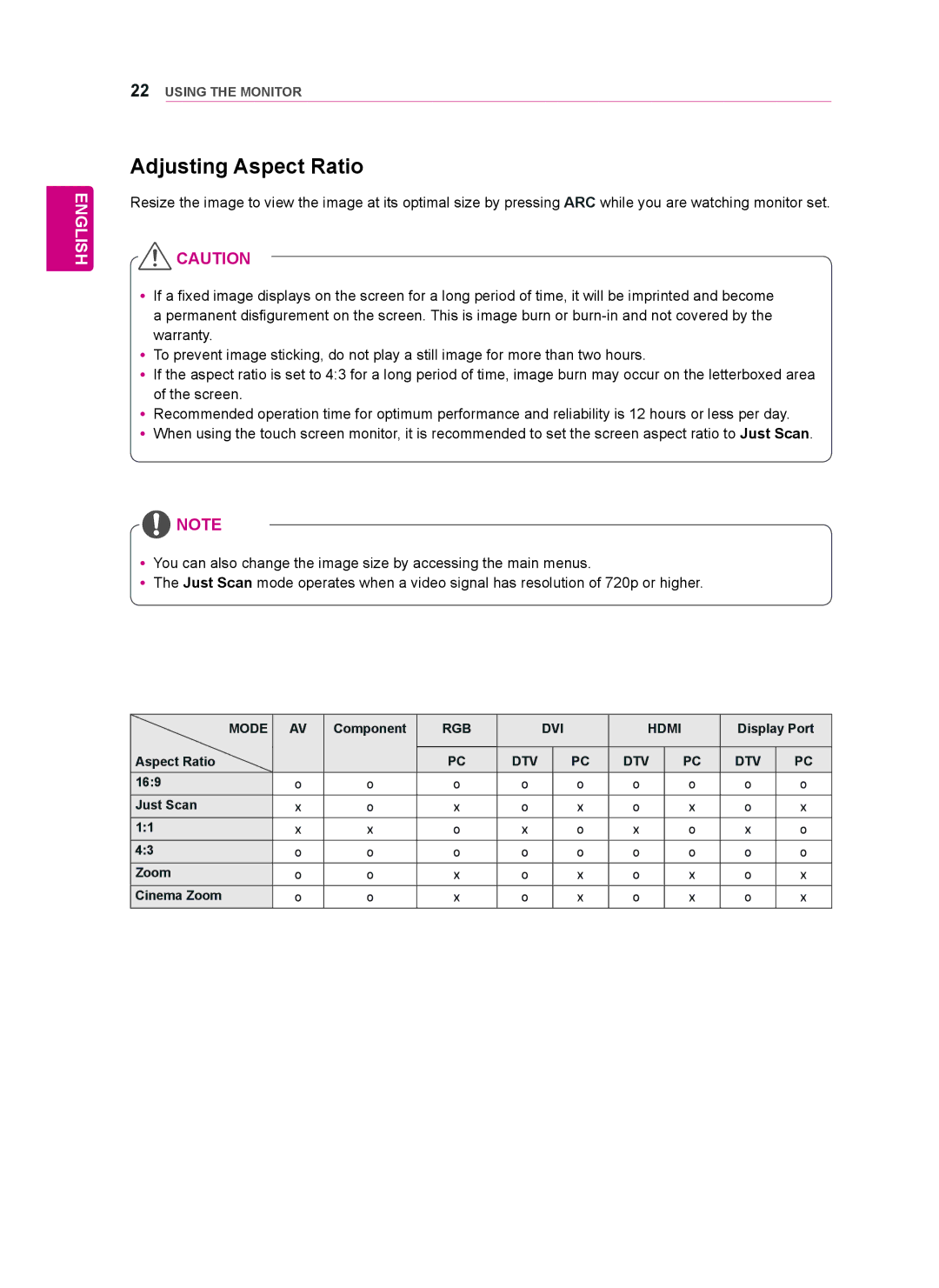 LG Electronics 42WT30MS, 55WT30MS, 47WT30MS owner manual Adjusting Aspect Ratio, Mode, RGB DVI Hdmi, Dtv 