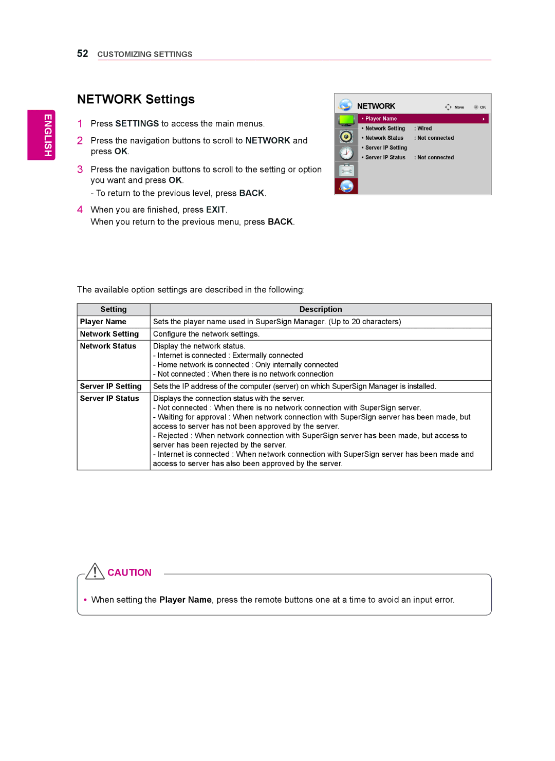 LG Electronics 42WT30MS, 55WT30MS, 47WT30MS owner manual Network Settings 