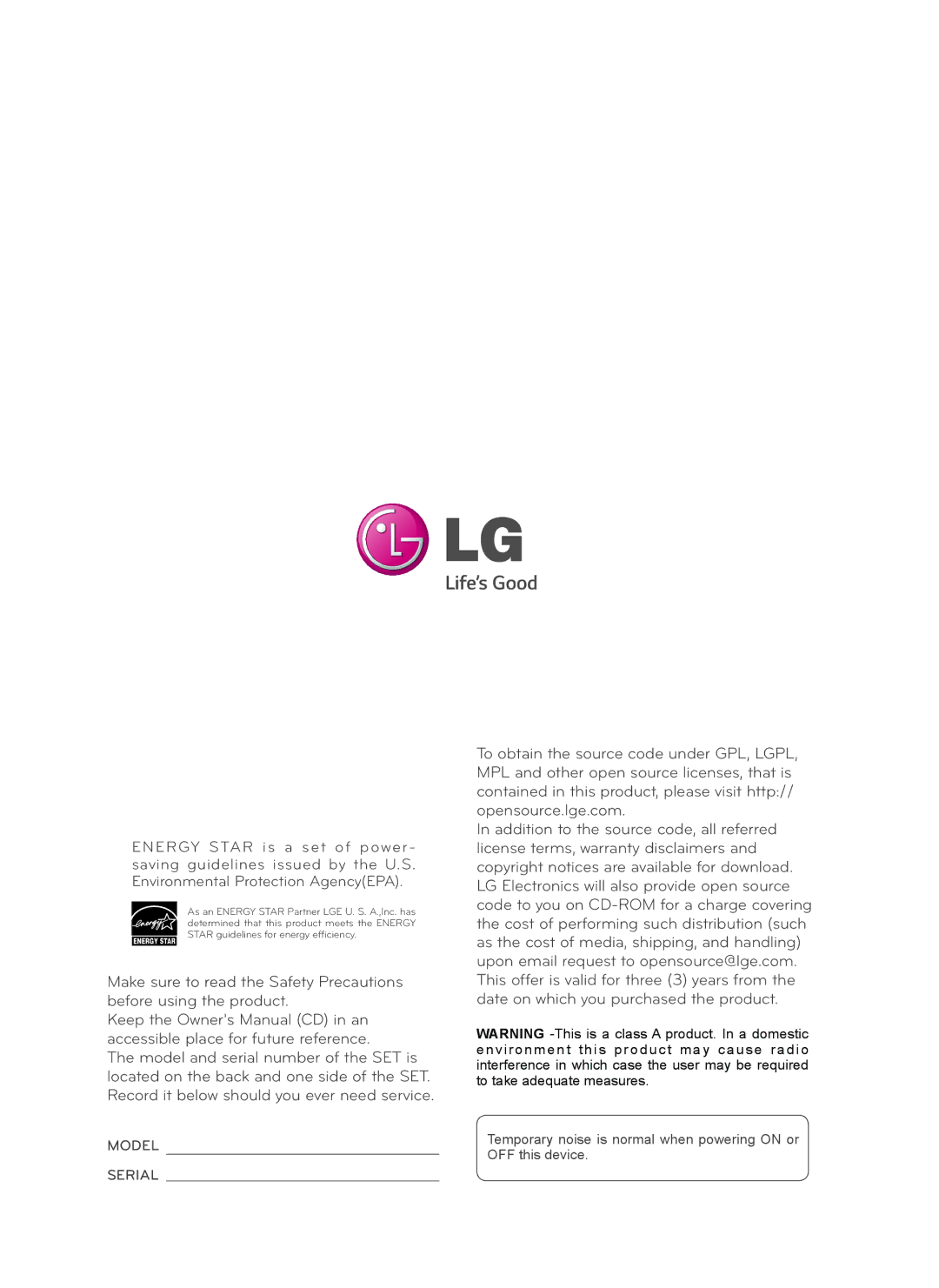 LG Electronics 47WT30MS, 55WT30MS, 42WT30MS owner manual Model 