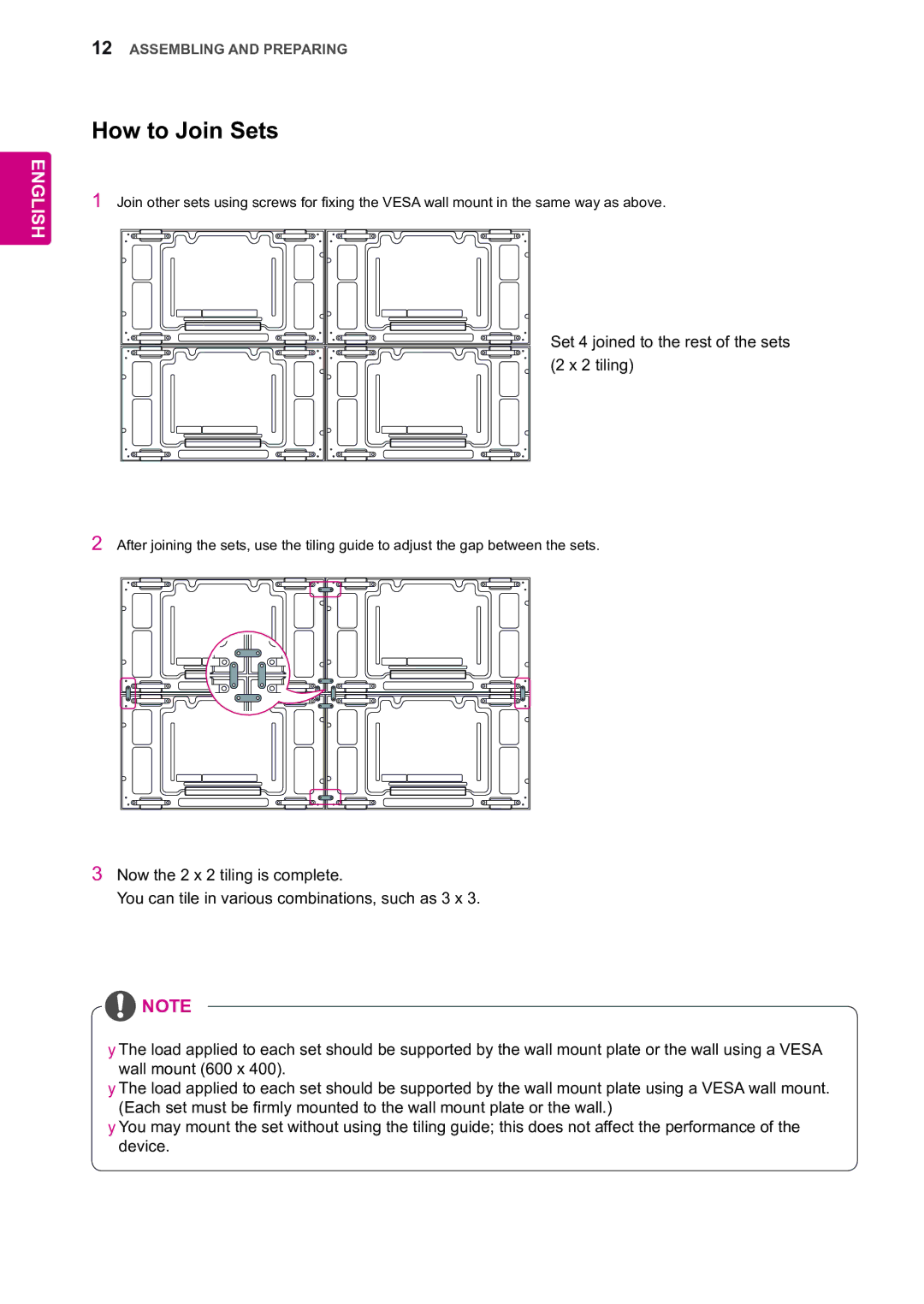 LG Electronics 55WV70BS, 55WV70MS owner manual How to Join Sets, Set 4 joined to the rest of the sets 2 x 2 tiling 