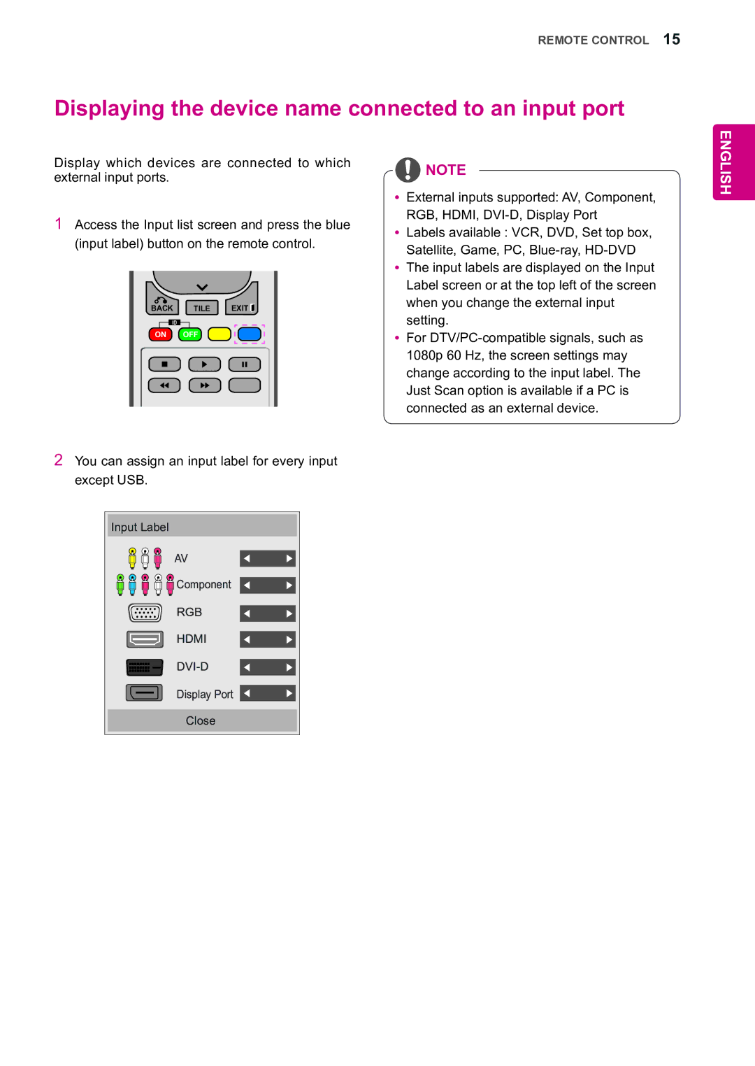 LG Electronics 55WV70MS, 55WV70BS owner manual Displaying the device name connected to an input port 