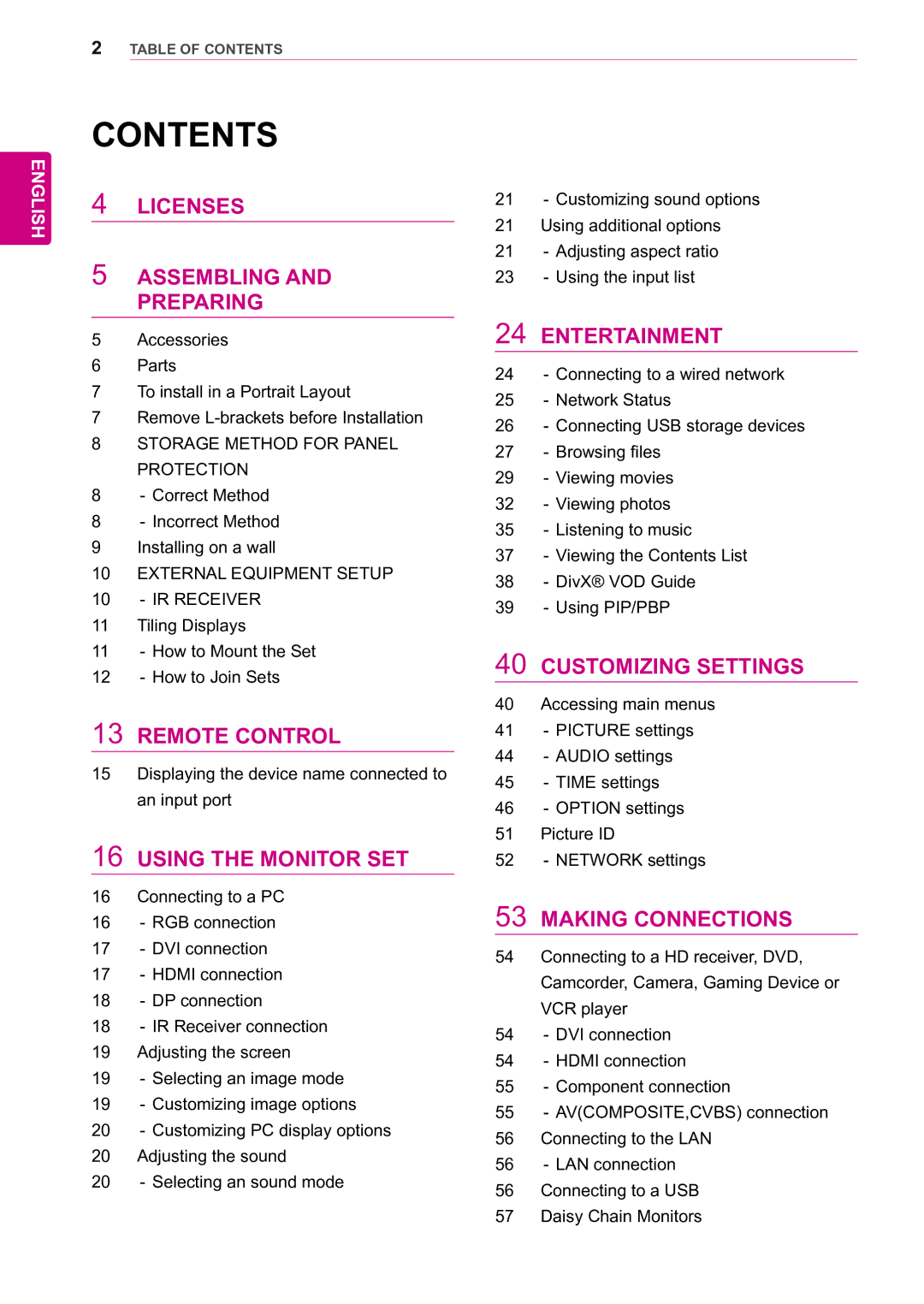 LG Electronics 55WV70BS, 55WV70MS owner manual Contents 