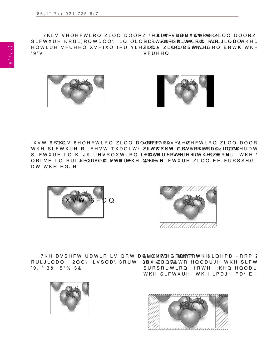 LG Electronics 55WV70BS Just Scan, Aspect ratio is not adjusted from, Proportion. Note When enlarging or reducing 