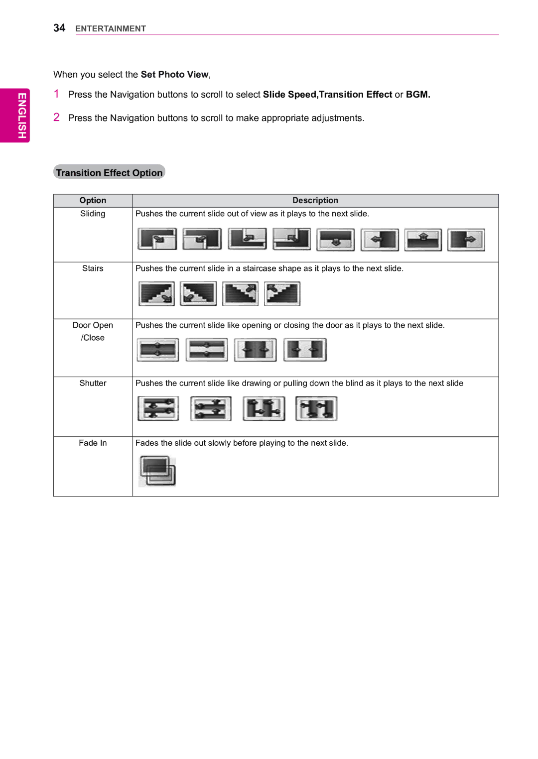 LG Electronics 55WV70BS, 55WV70MS owner manual Transition Effect Option 