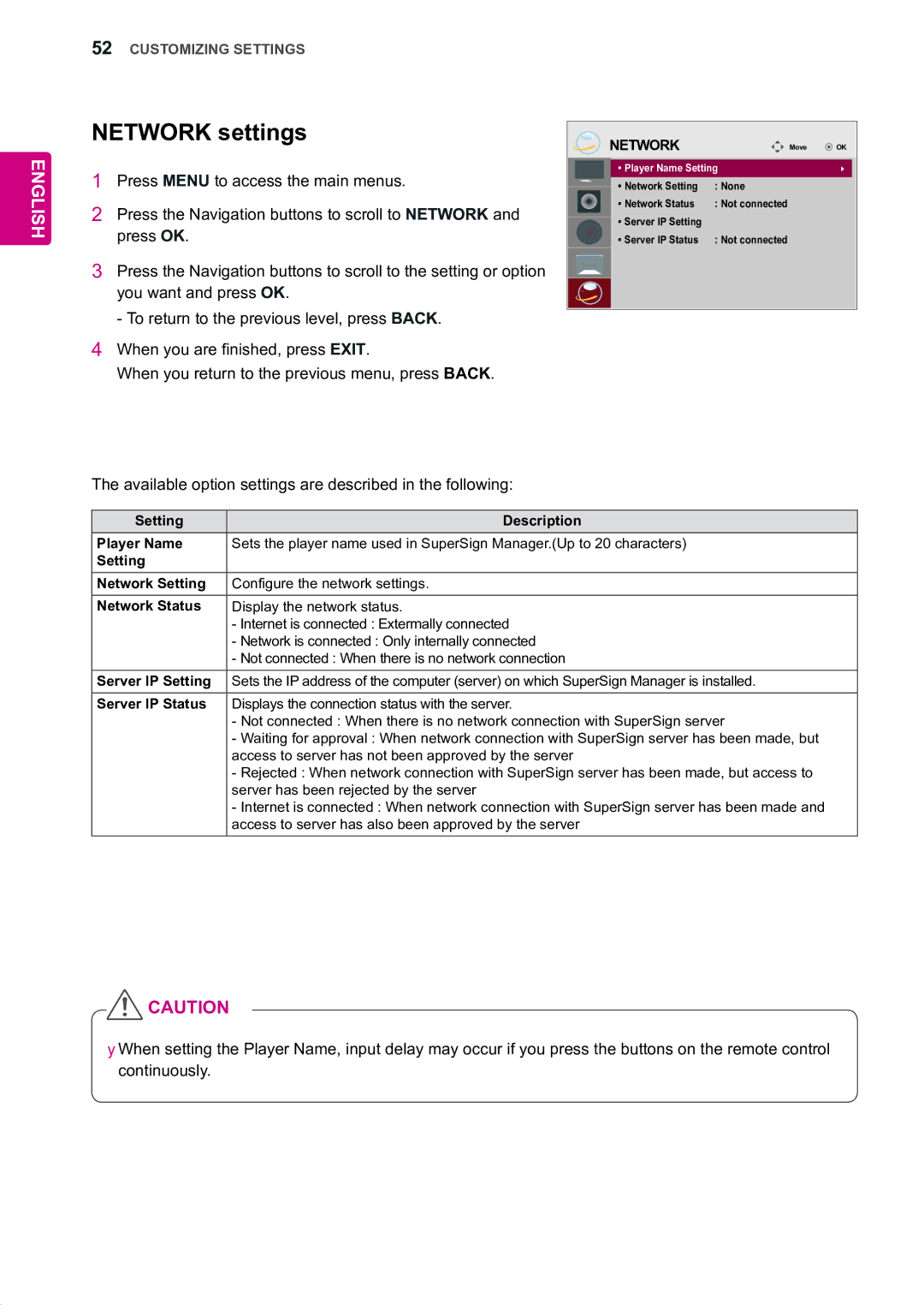 LG Electronics 55WV70BS, 55WV70MS owner manual Network settings 