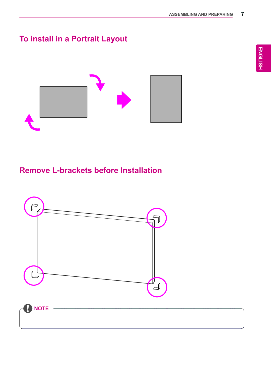 LG Electronics 55WV70MS, 55WV70BS owner manual To install in a Portrait Layout, Remove L-brackets before Installation 