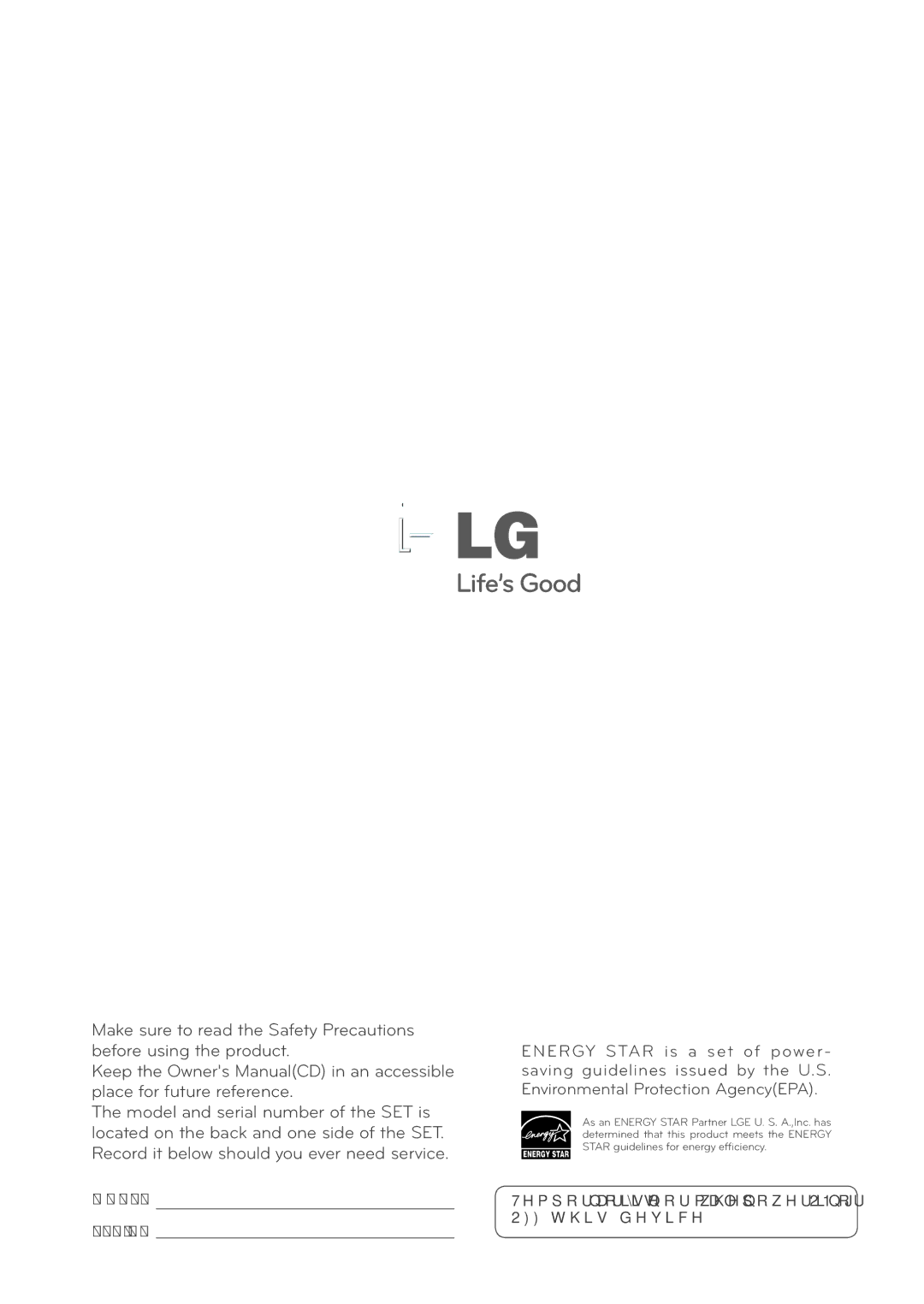 LG Electronics 55WV70BS, 55WV70MS owner manual Model 