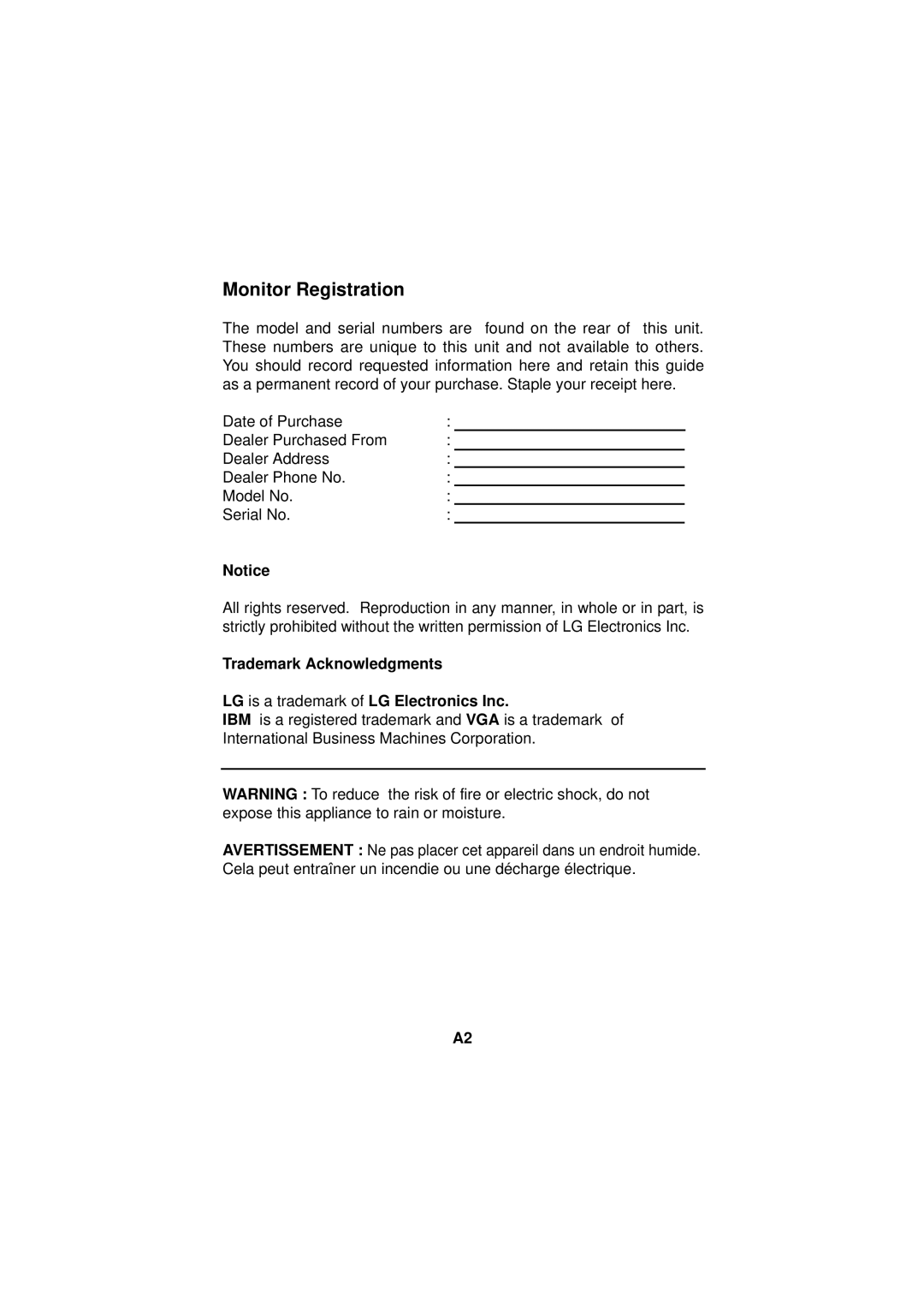 LG Electronics 57M manuel dutilisation Monitor Registration 