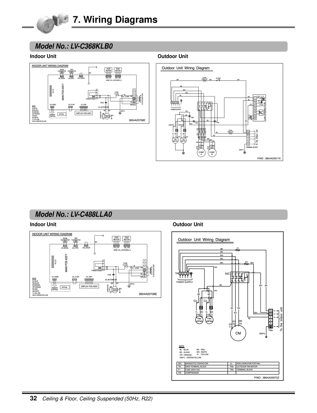 LG Electronics 5CSV2-03A manual Model No. LV-C368KLB0, Model No. LV-C488LLA0 