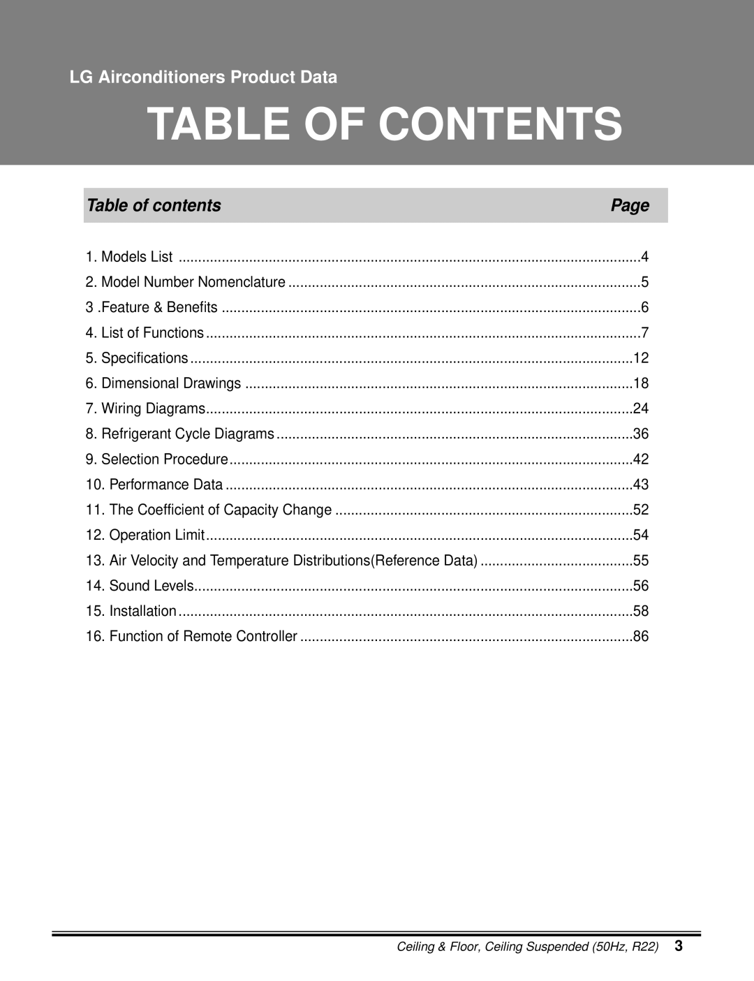 LG Electronics 5CSV2-03A manual Table of Contents 