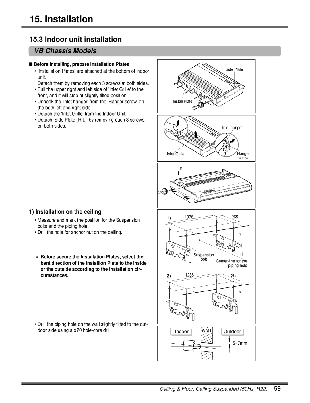 LG Electronics 5CSV2-03A VB Chassis Models, Installation on the ceiling, Before Installing, prepare Installation Plates 